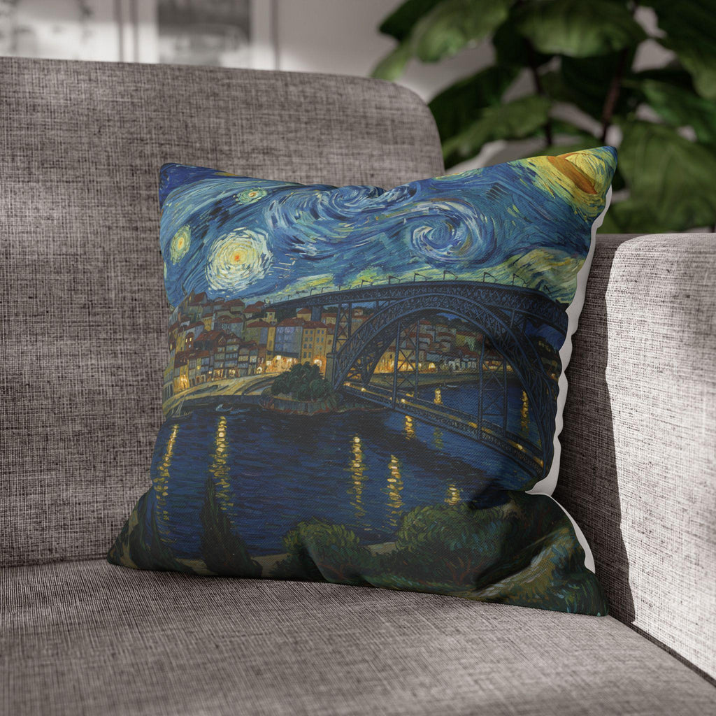 Porto Portugal Pillowcase Starry Night, Van Gogh Throw Pillow Canvas Home Decor Gift