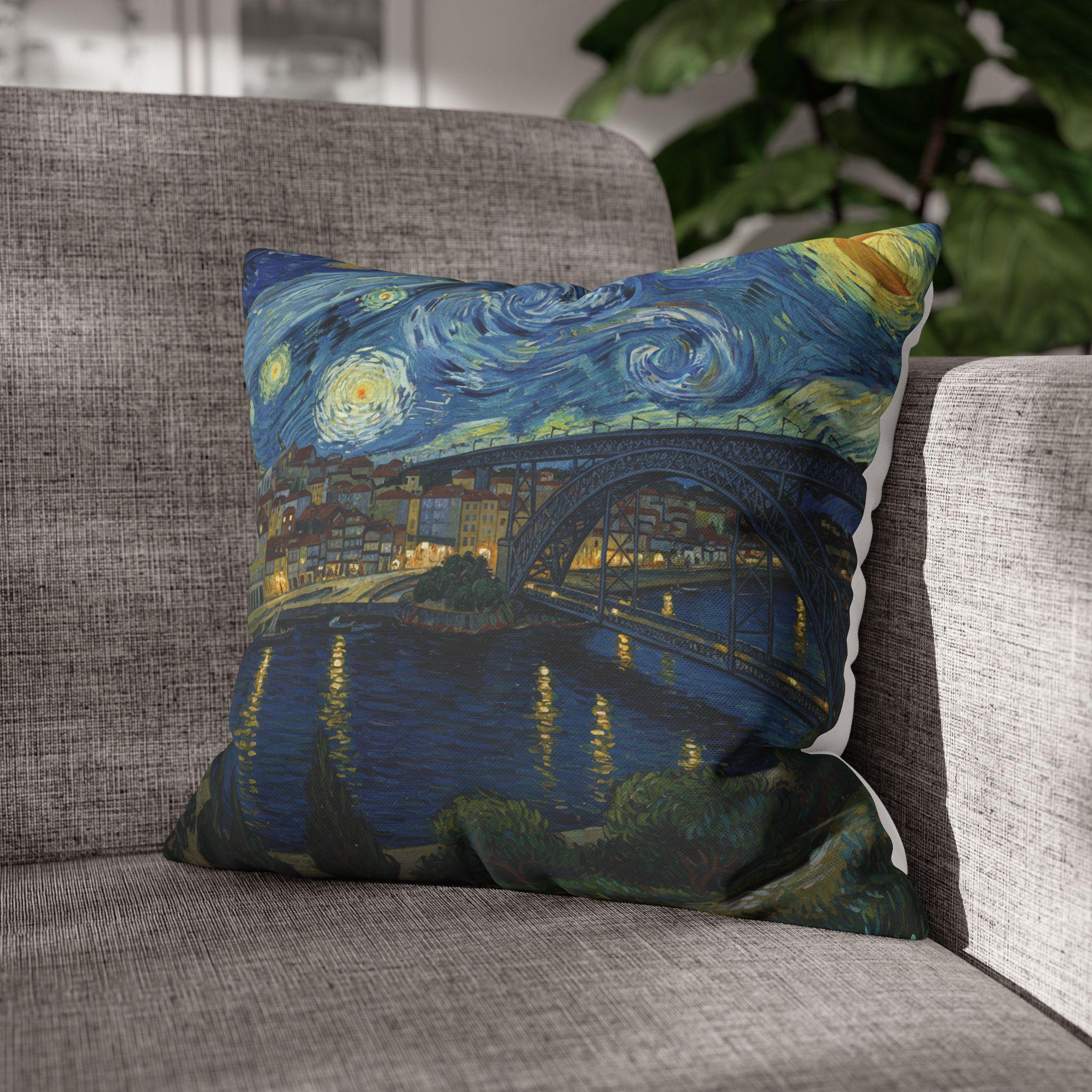 Porto Portugal Pillowcase Starry Night, Van Gogh Throw Pillow Canvas Home Decor Gift