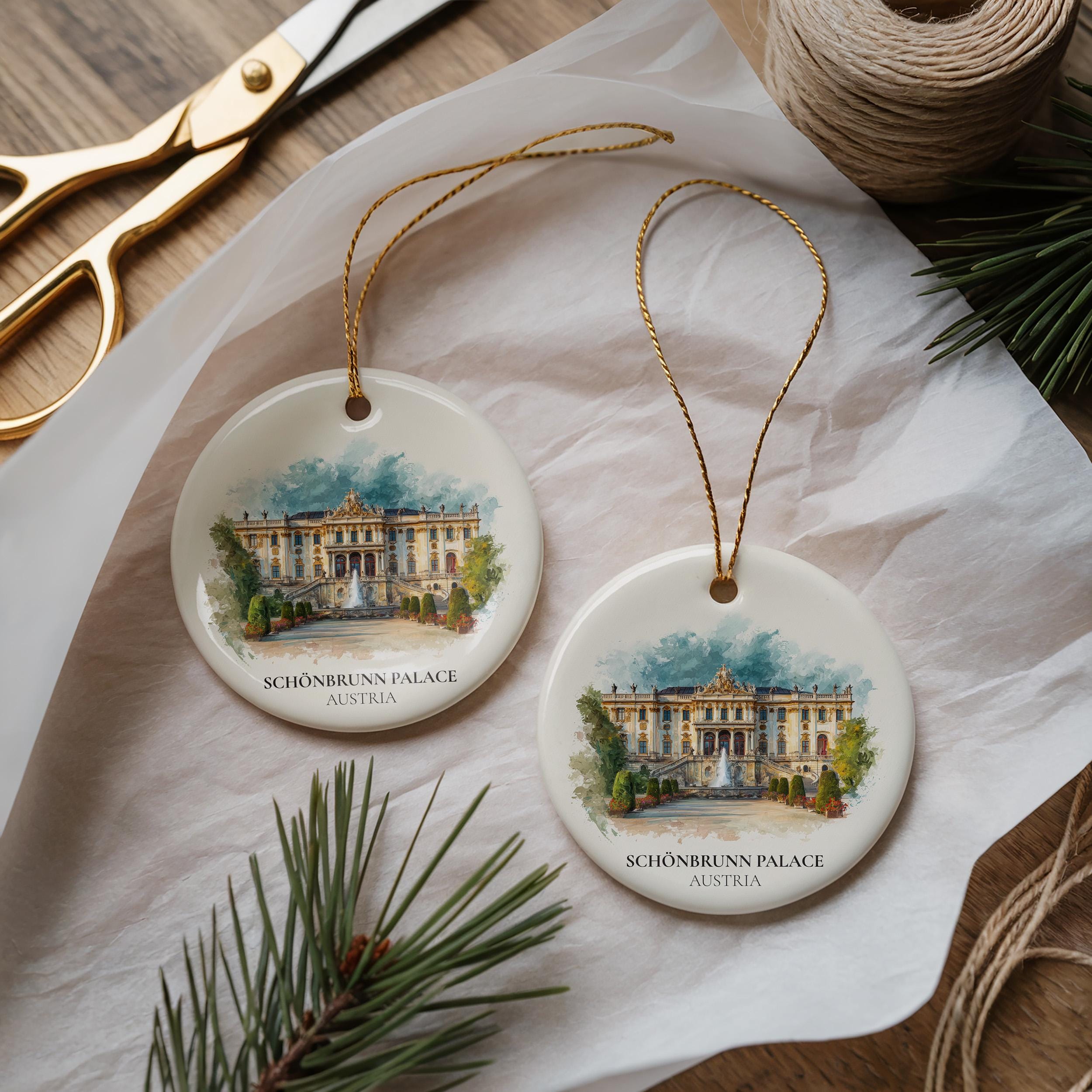 Schonbrunn Palace Austria Personalized Watercolor Ornament, Custom Ceramic Christmas gift, Travel Keepsake