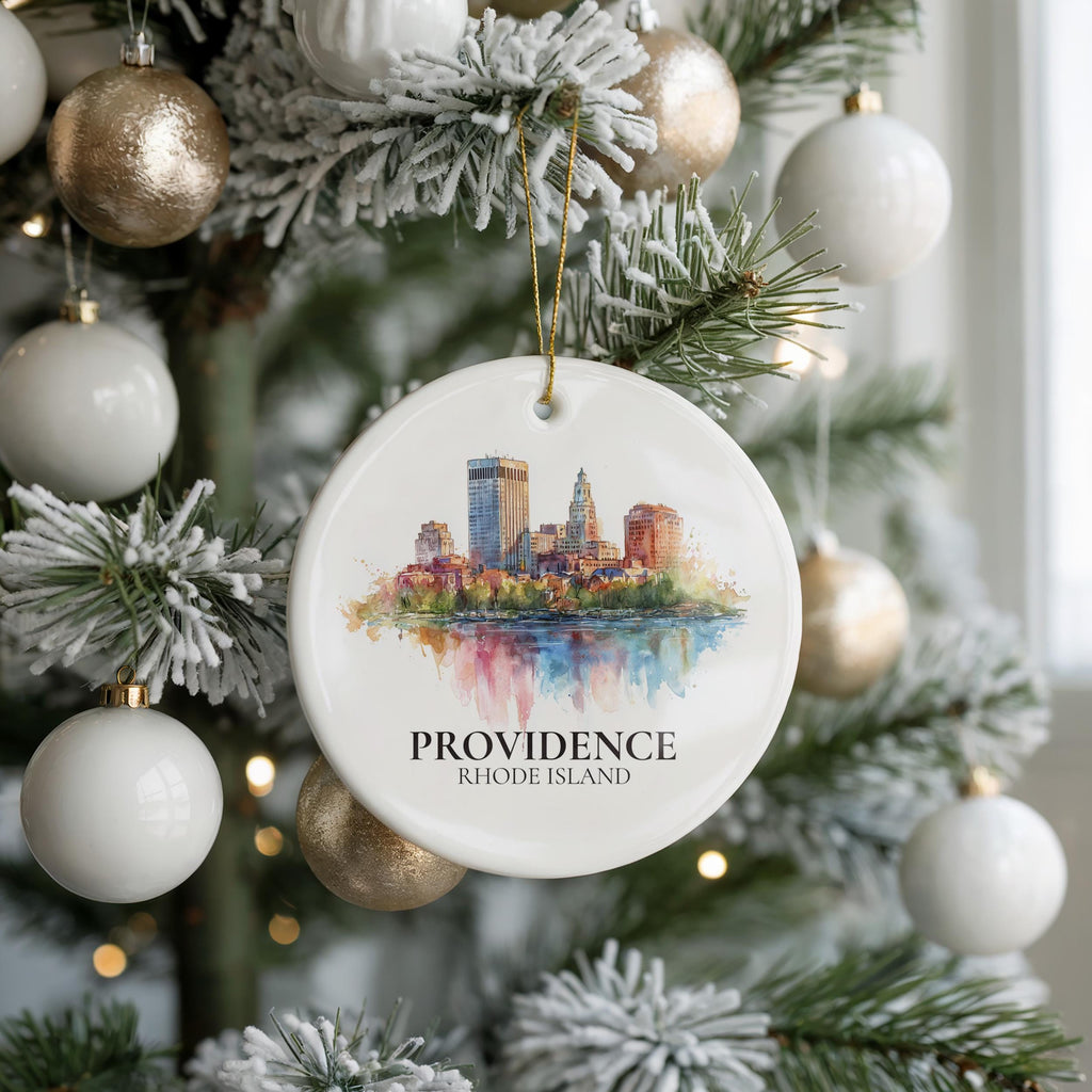 Providence Rhode Island Personalized Watercolor Ornament, Custom Ceramic Christmas gift, Travel Keepsake