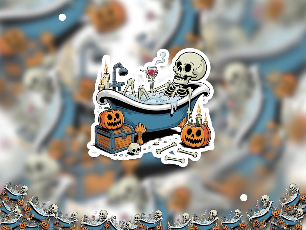 Skeleton in bathtub Sticker, Spooky Halloween Waterproof Decal for tumbler, kindle