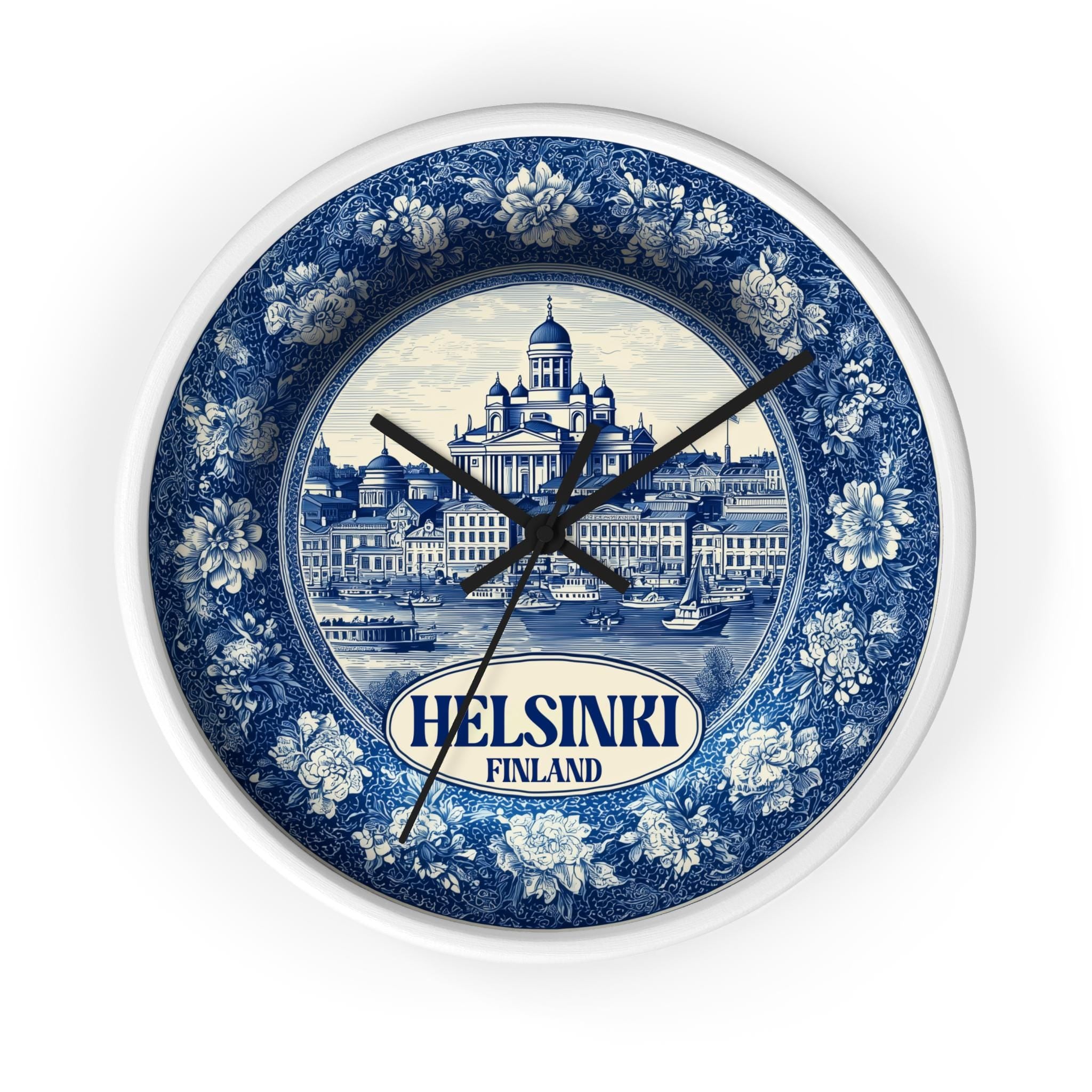 Helsinki Finland Wall Clock, Delf style Home Decor, Vintage City Travel Keepsake Art