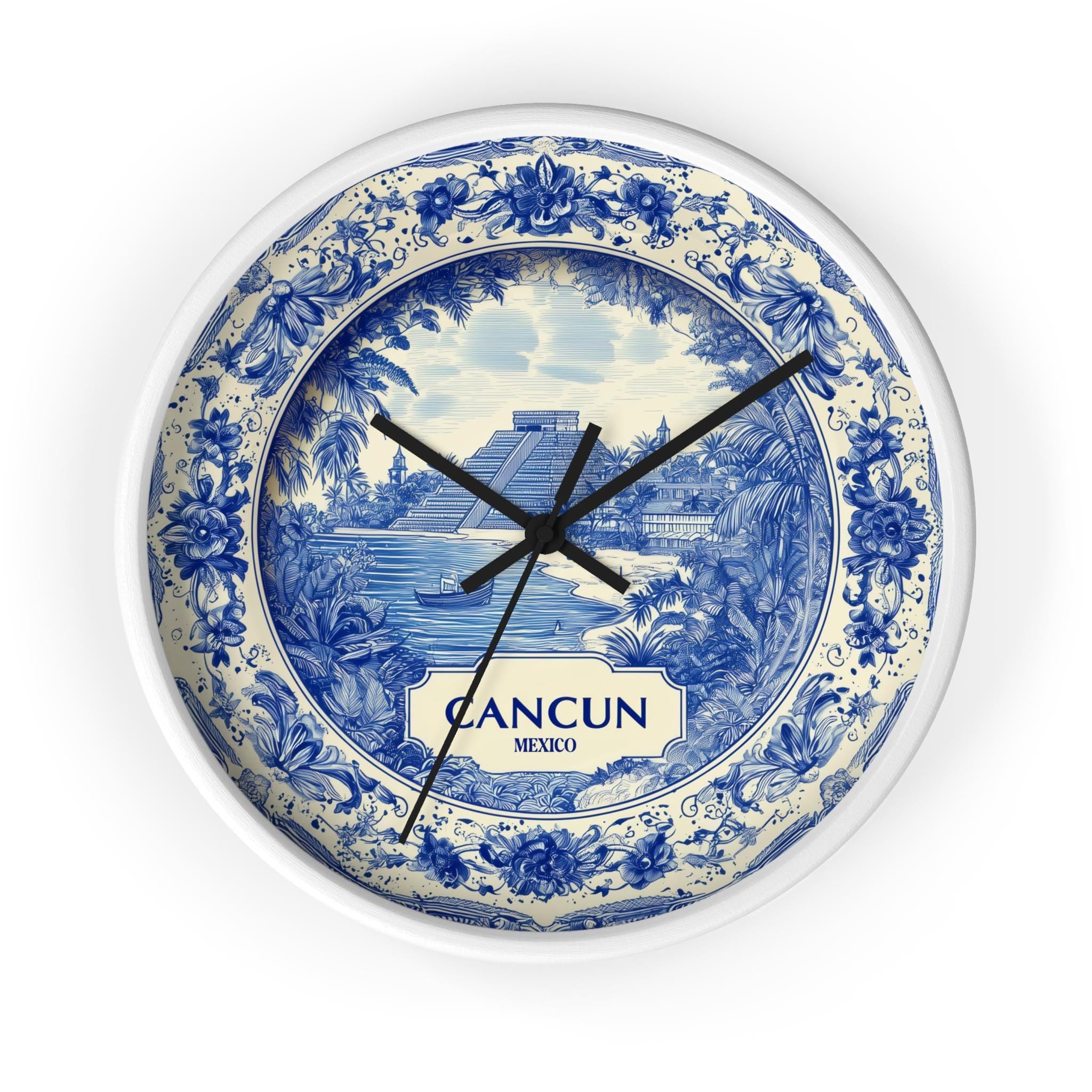 Cancun Mexico Wall Clock, Delf style Home Decor, Vintage City Travel Keepsake Art