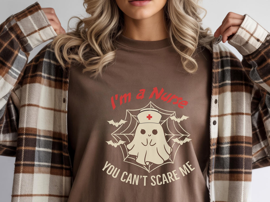 I am a Nurese You Can’t Scare Me Halloween Sweatshirt, Cute Ghost with Stethoscope and Bats,  Shirt, Fall Gift for Nurse, RN or CNA