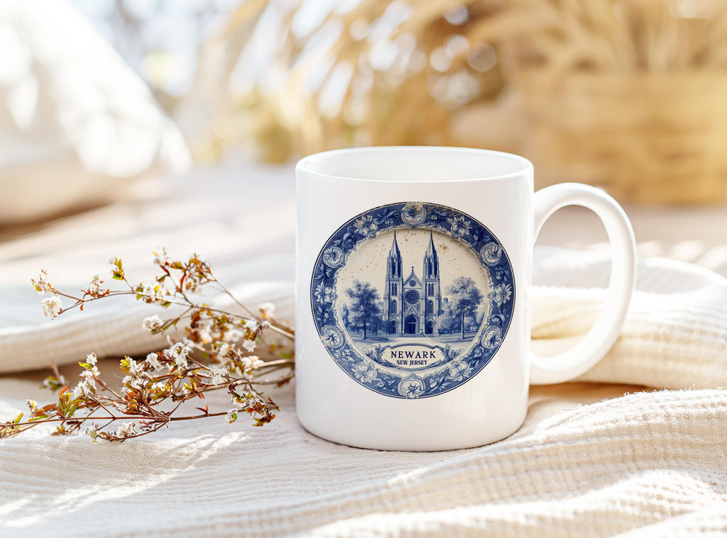 Newark New Jersey Mug, Custom Delft Style cup, Personalized Vintage Travel City Gift