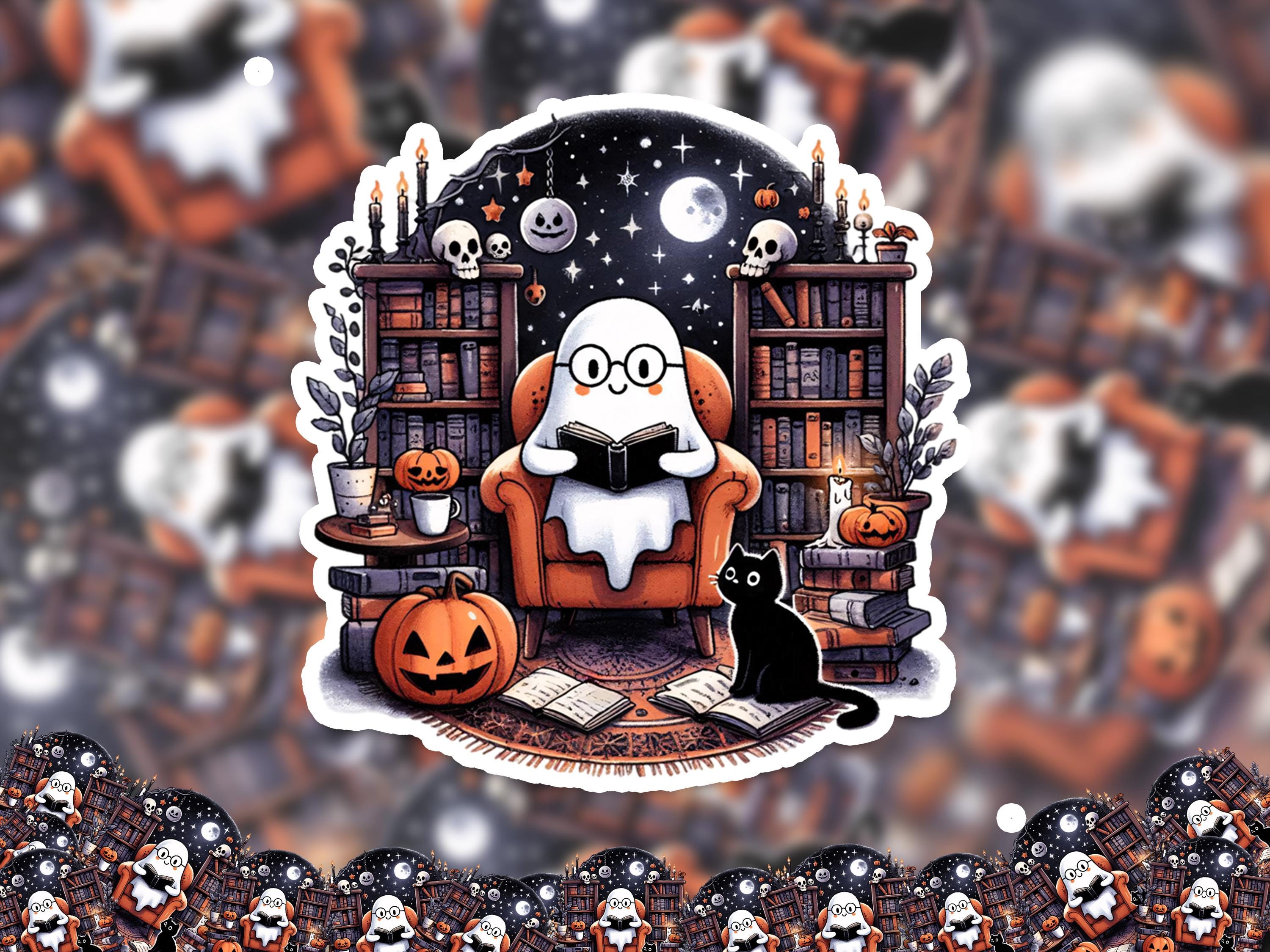 Ghost Reader Sticker, Cute Library Decal, Bookish Kindle Halloween Decoration