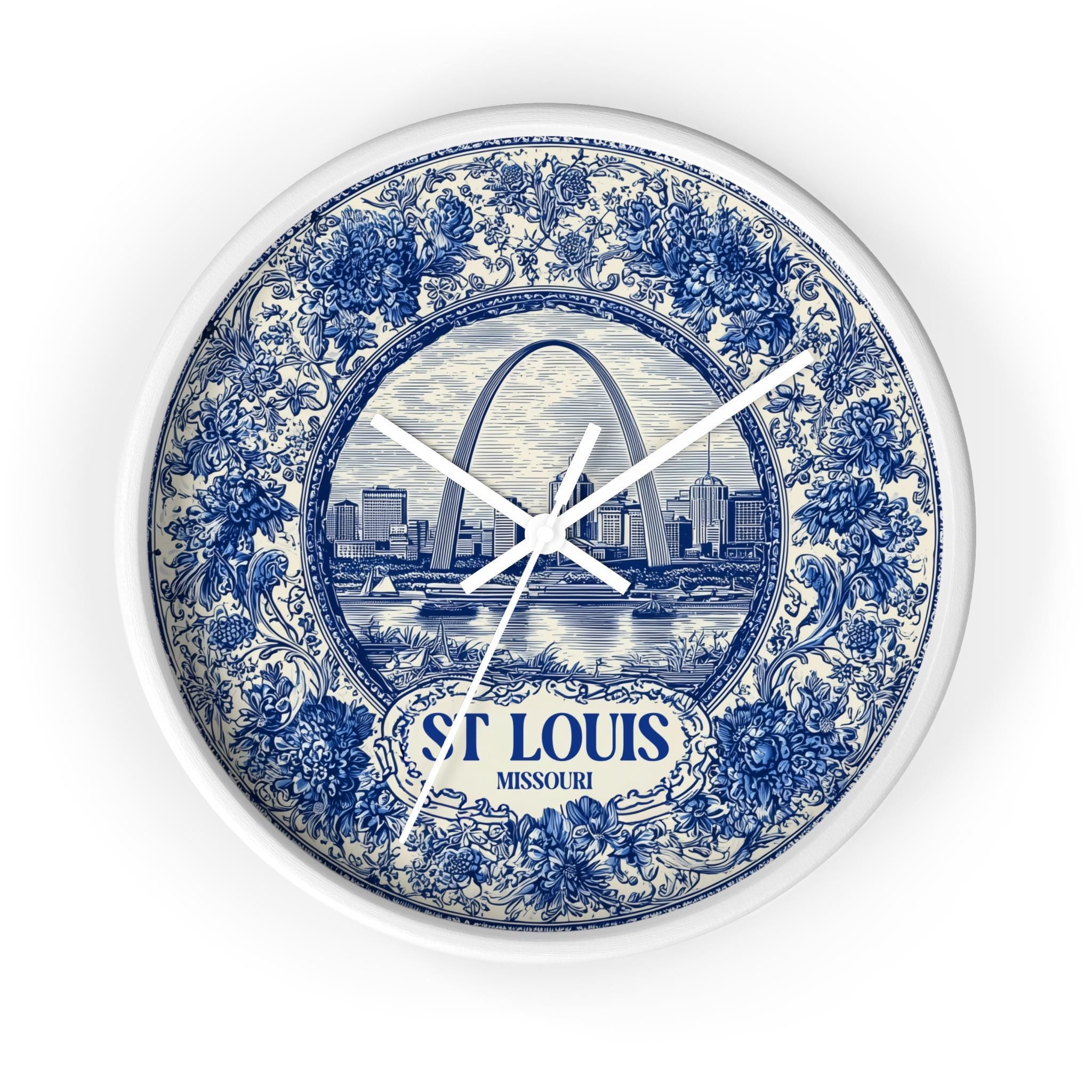 St Louis Missouri Wall Clock, Delf style Home Decor, Vintage City Travel Keepsake Art