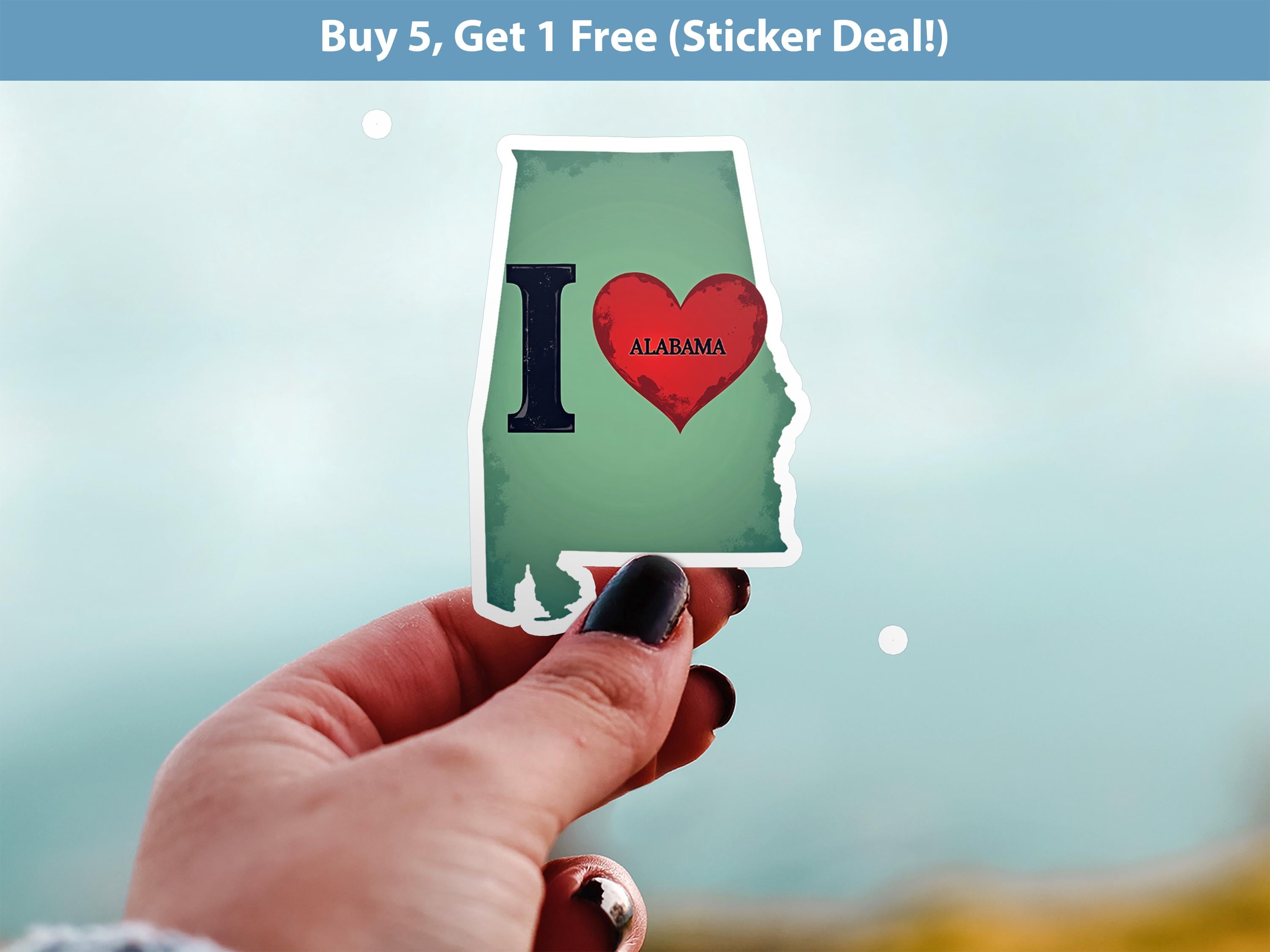 I love Alabama Sticker, Vintage US States Vinyl Decal, Waterproof Decal, Retro Travel Collection