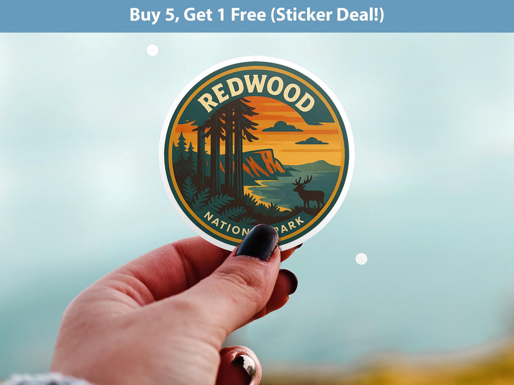Redwood National Park Sticker, Retro Vinyl Waterproof Decal, Vintage USA Travel Collection