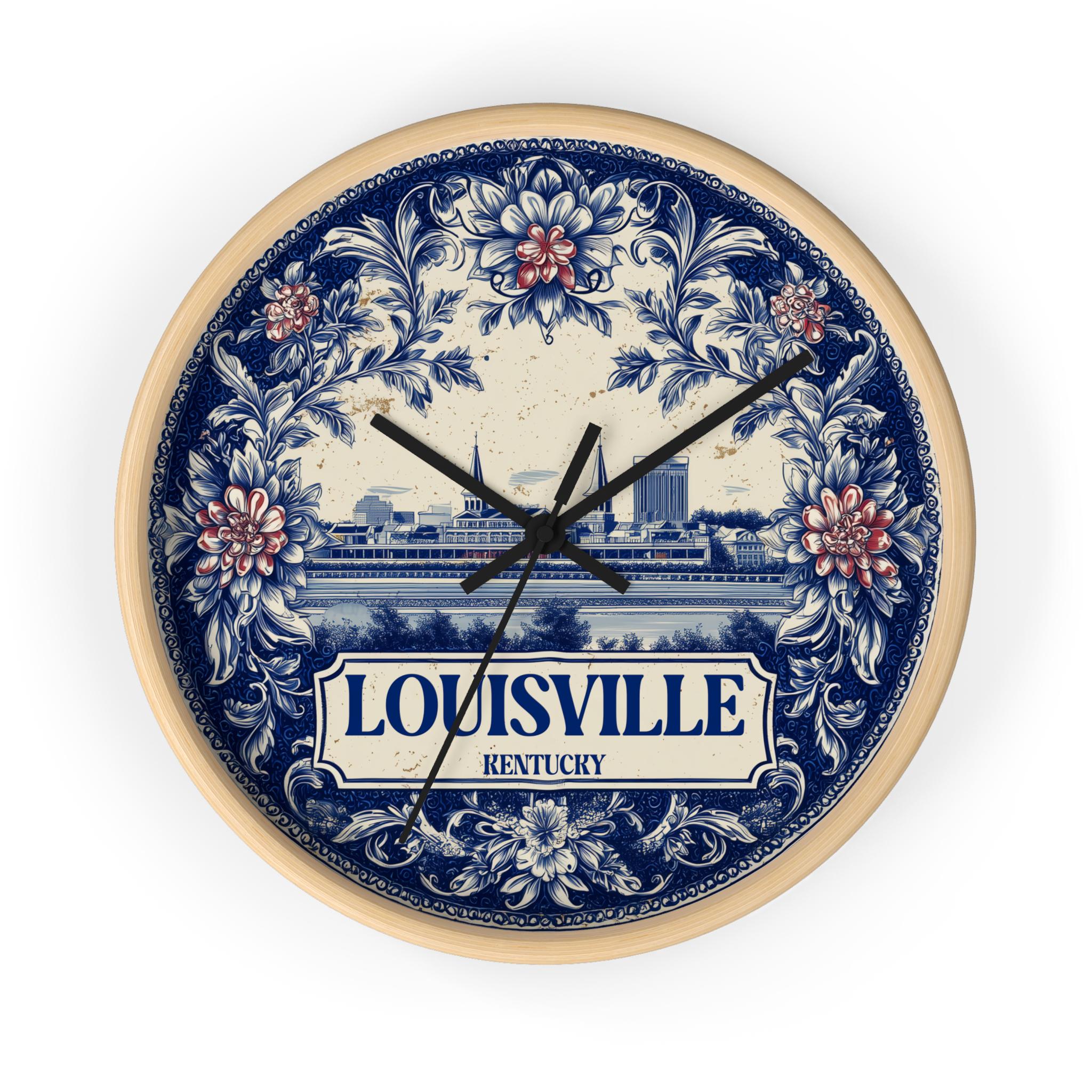 Louisville Kentucky Wall Clock, Delf style Home Decor, Vintage City Travel Keepsake Art