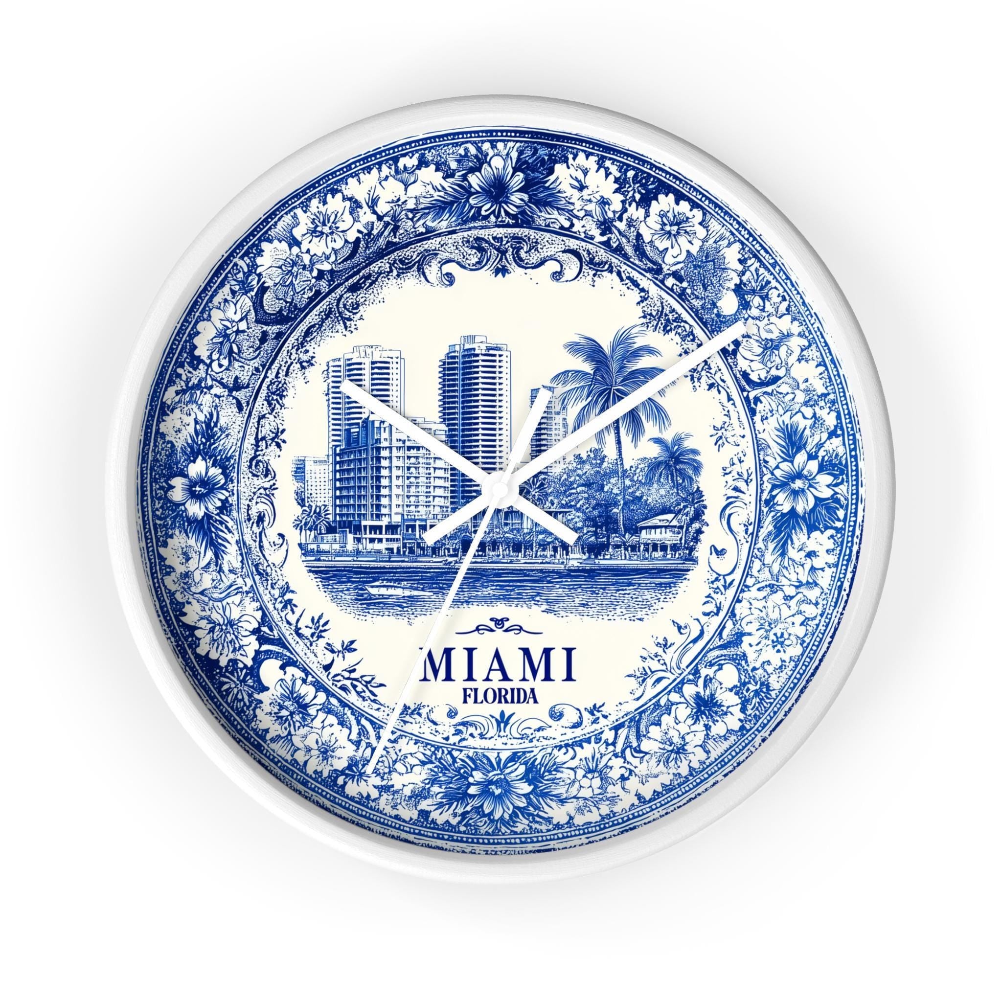 Miami Florida Wall Clock, Delf style Home Decor, Vintage City Travel Keepsake Art