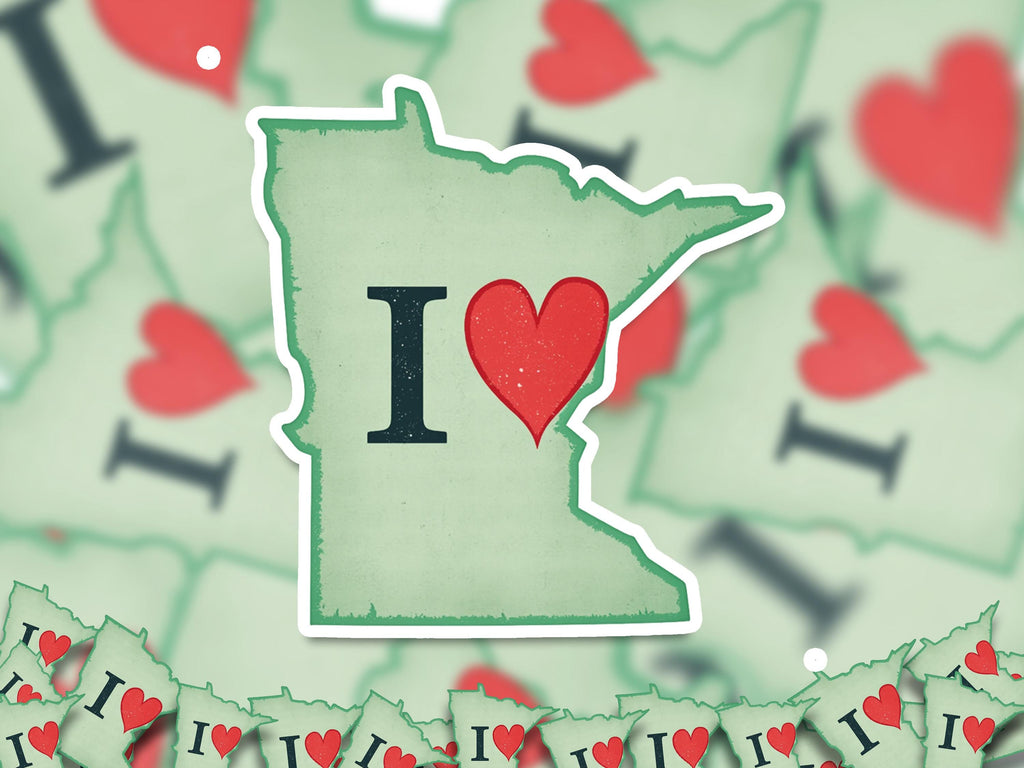 I love Minnesota Sticker, Vintage US States Vinyl Decal, Waterproof Decal, Retro Travel Collection
