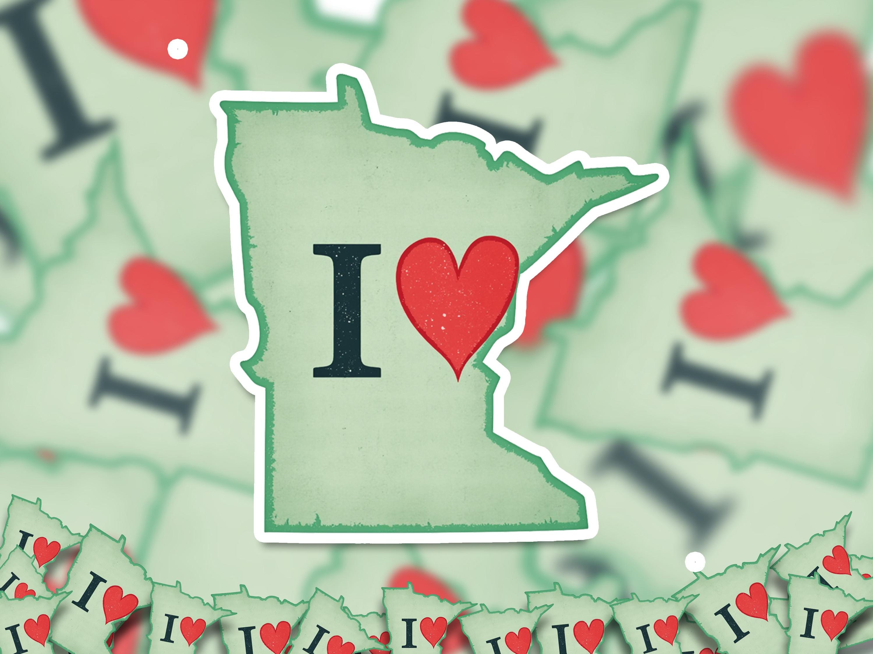 I love Minnesota Sticker, Vintage US States Vinyl Decal, Waterproof Decal, Retro Travel Collection