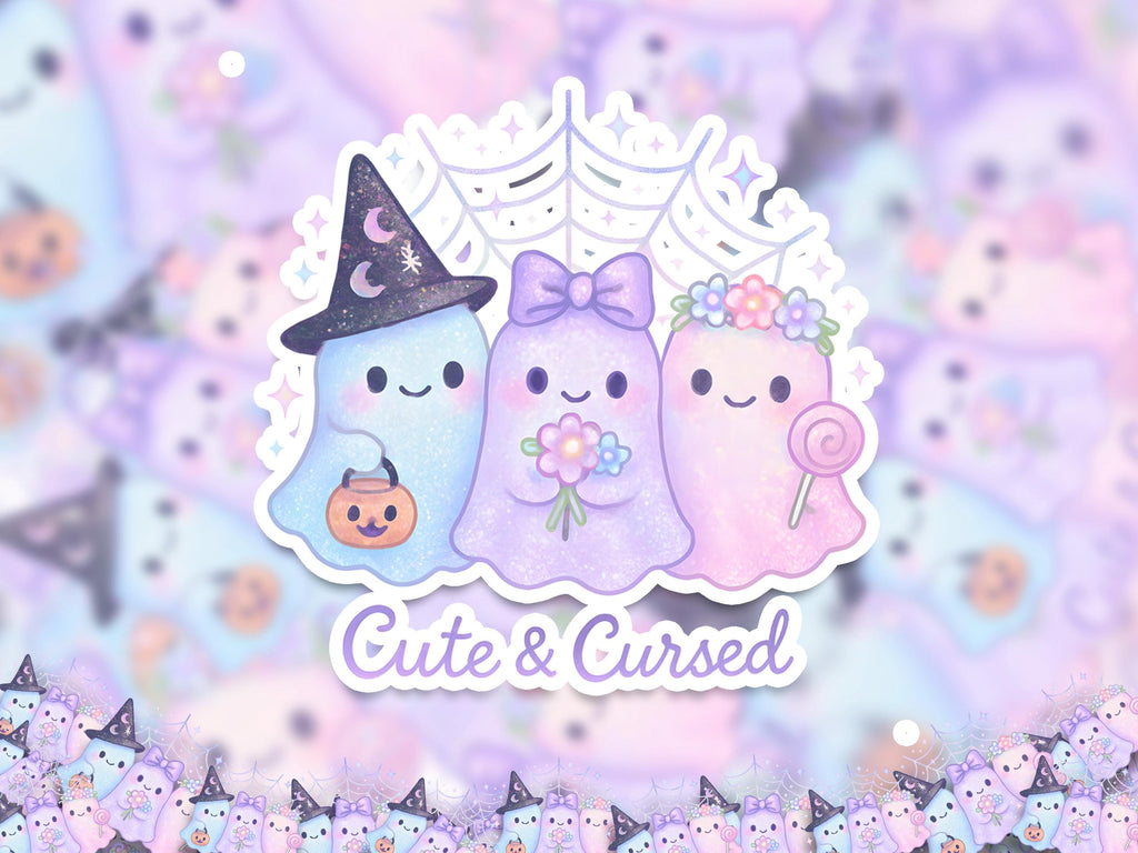 Cute & Cursed Ghost Sticker, Pastel Halloween Ghostie Decal, Kawaii Journal Scrapbook Gift