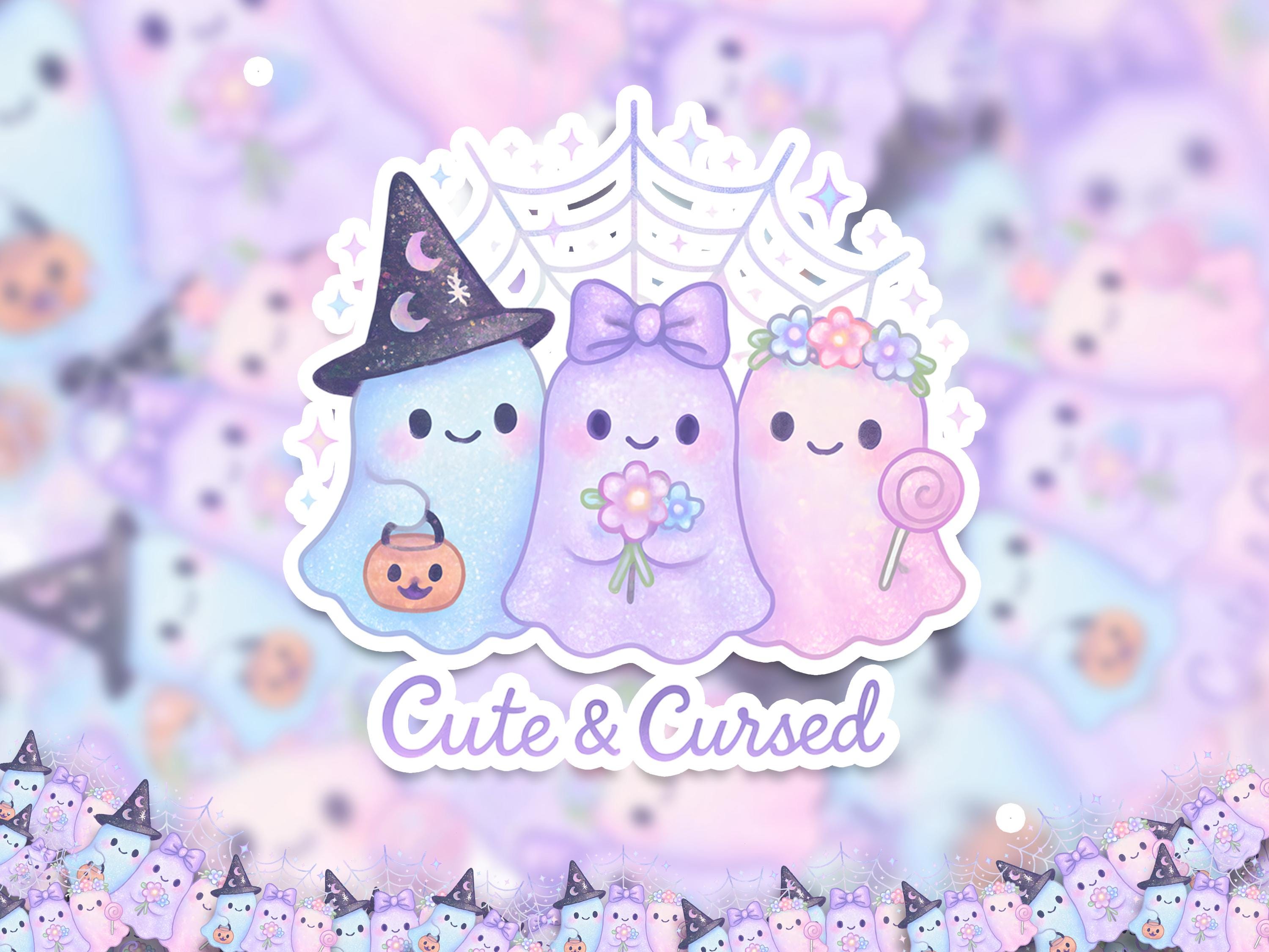 Cute & Cursed Ghost Sticker, Pastel Halloween Ghostie Decal, Kawaii Journal Scrapbook Gift