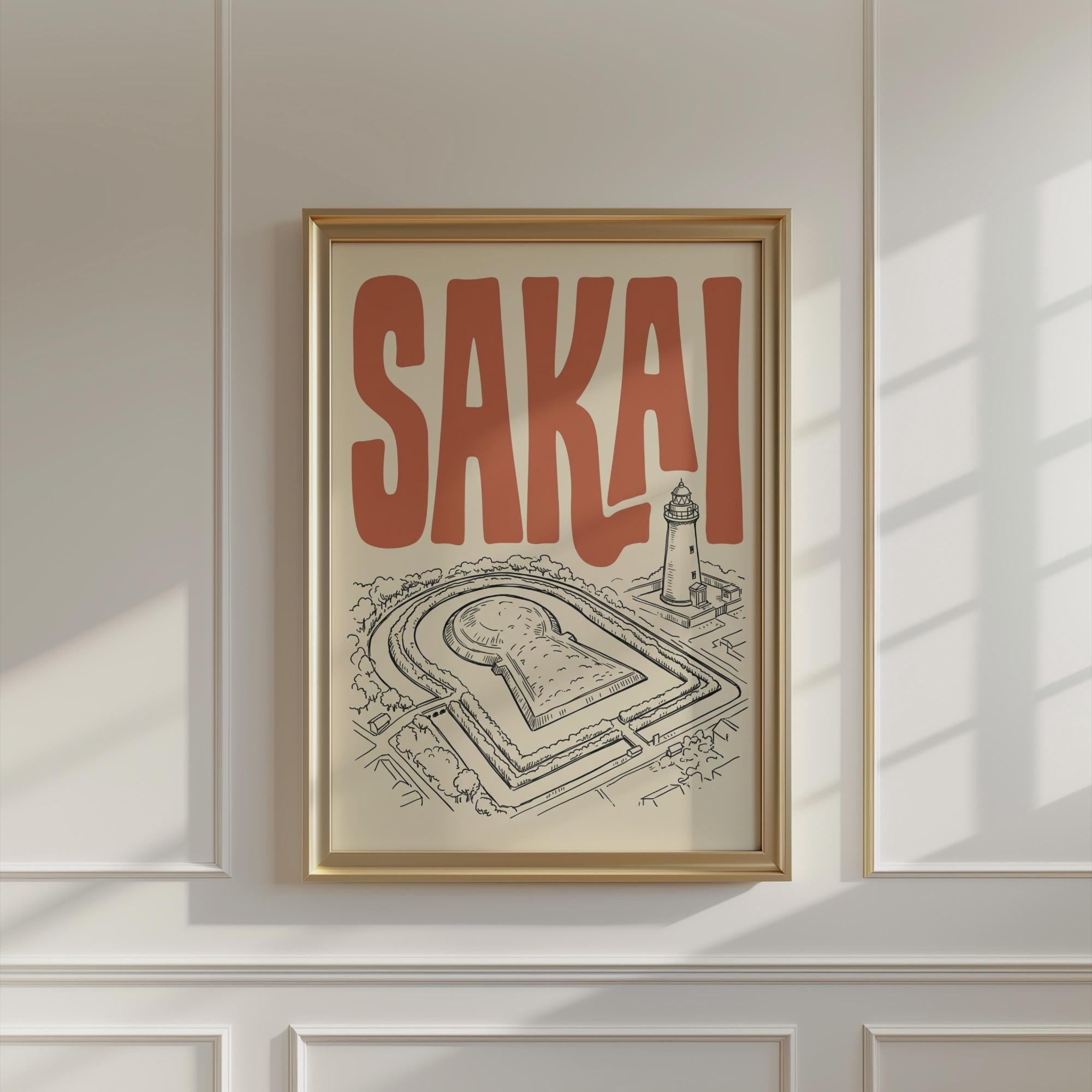 Sakai Japan Wall Art, Framed Canvas Travel Print, Kofun Retro Poster