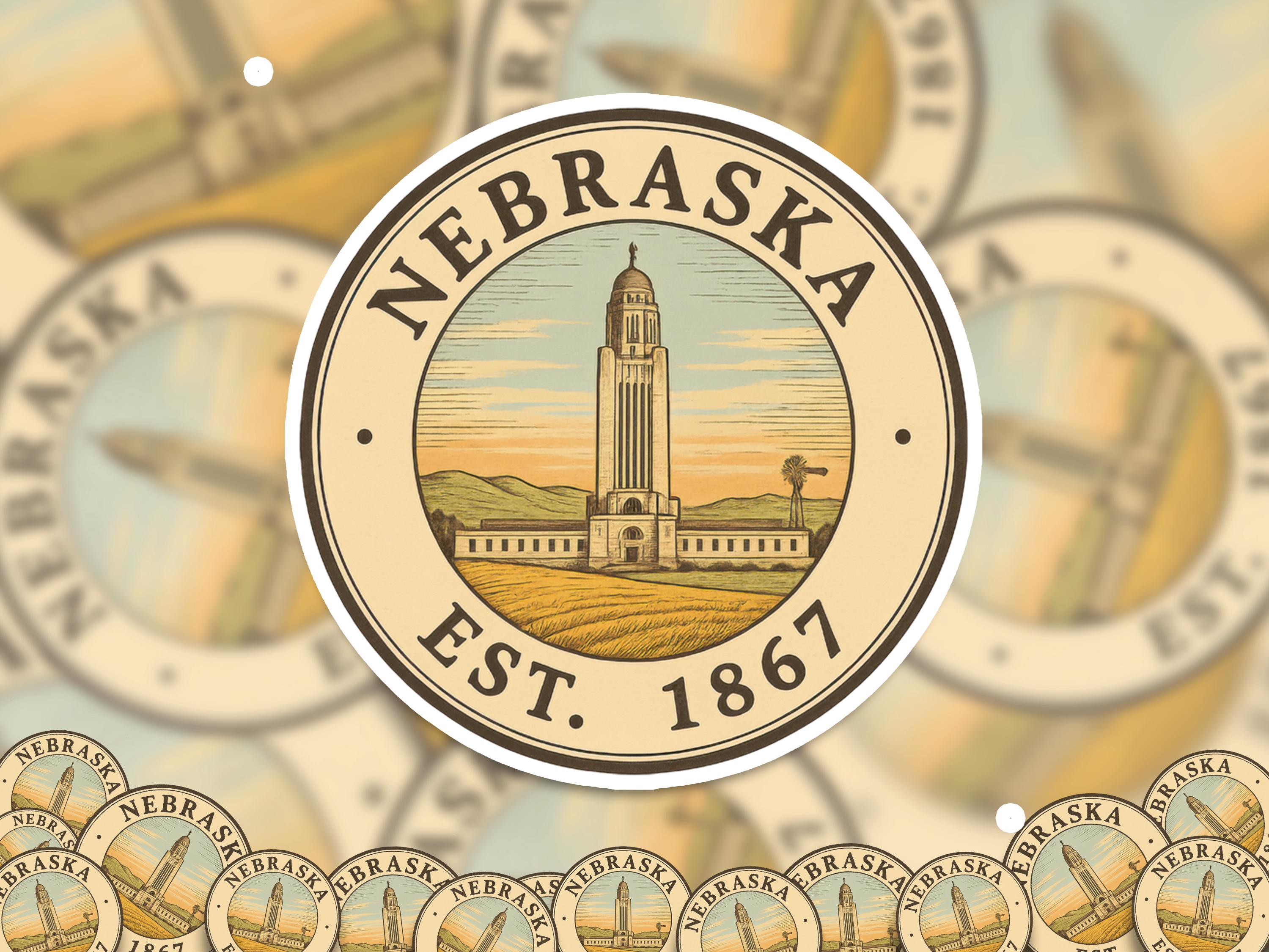 Nebraska Sticker, Vintage US States Retro Decal, Waterproof Retro Travel Collection for Laptop Tumbler