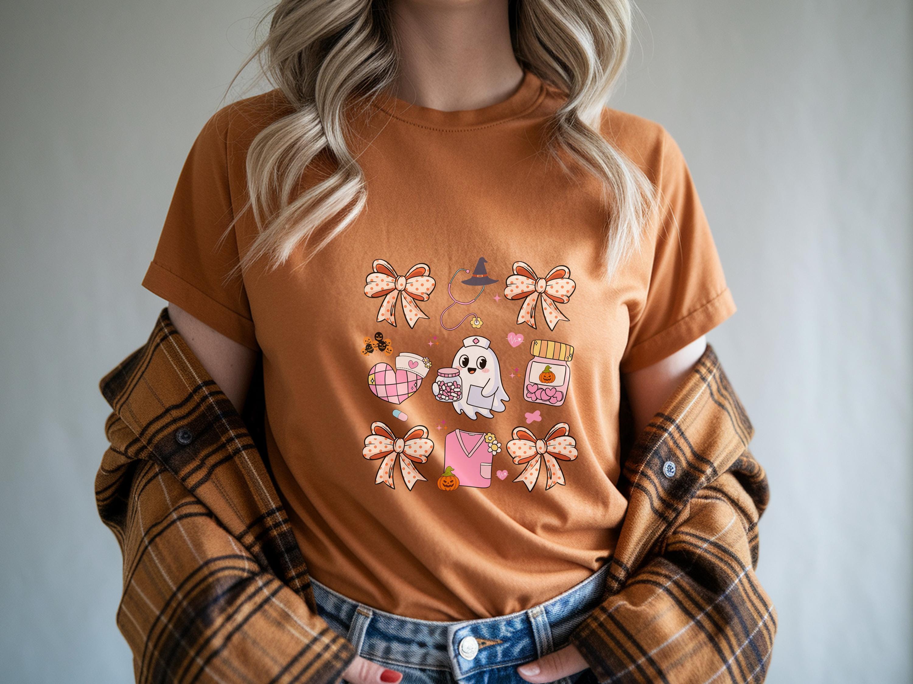 Halloween Nurse Sweatshirt, Cute Ghost Mushroom RN Top, Spooky Fall Medical Outfit, Cozy Autumn Nurse Apparel, Funny Gift for Nurse