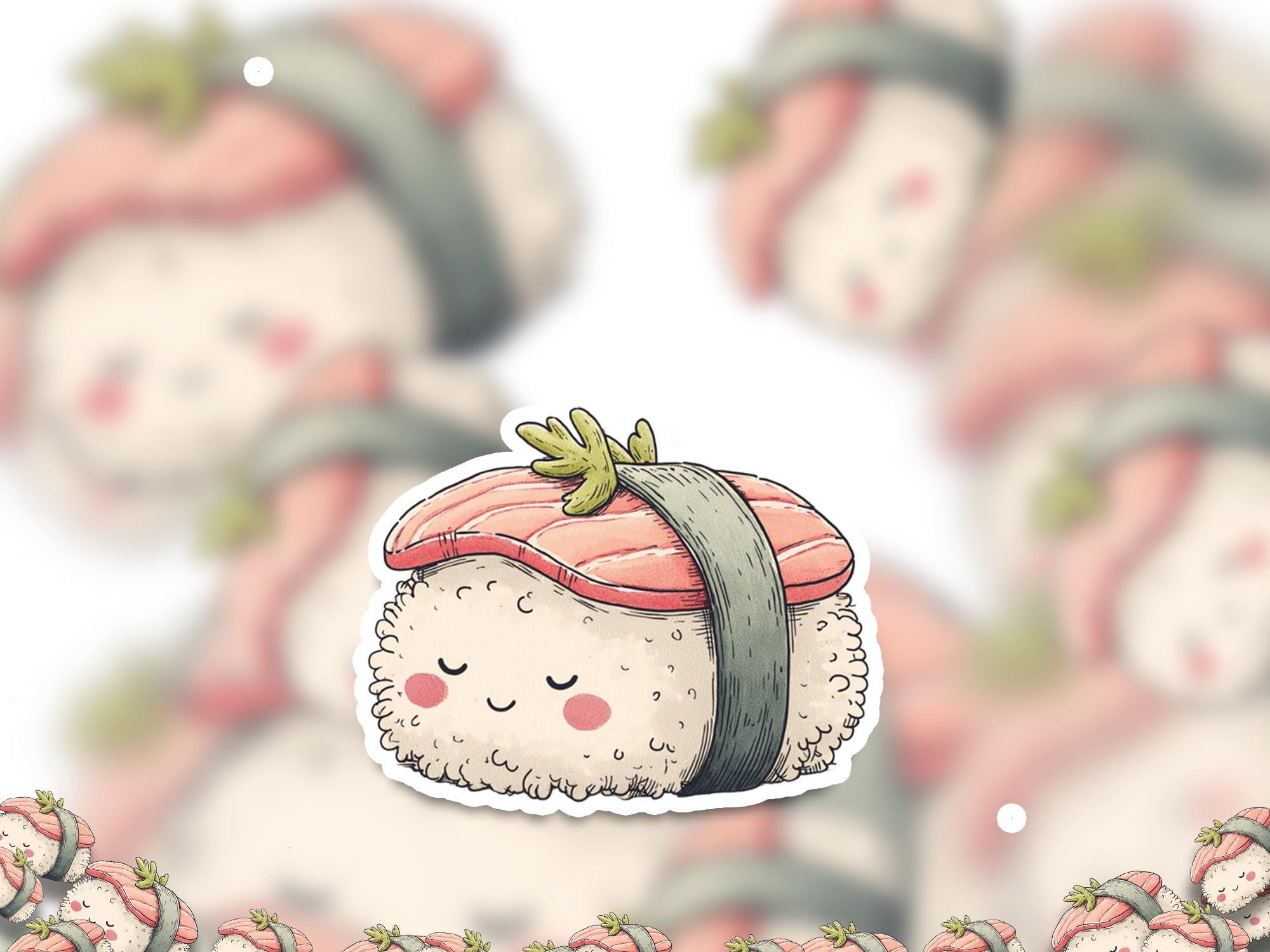 Cute Sushi kawaii Stickers, Kiss-Cut Vinyl Decals, Waterproof Stickers for Laptop & Tumbler, Cute Vinyl Decal Stickers
