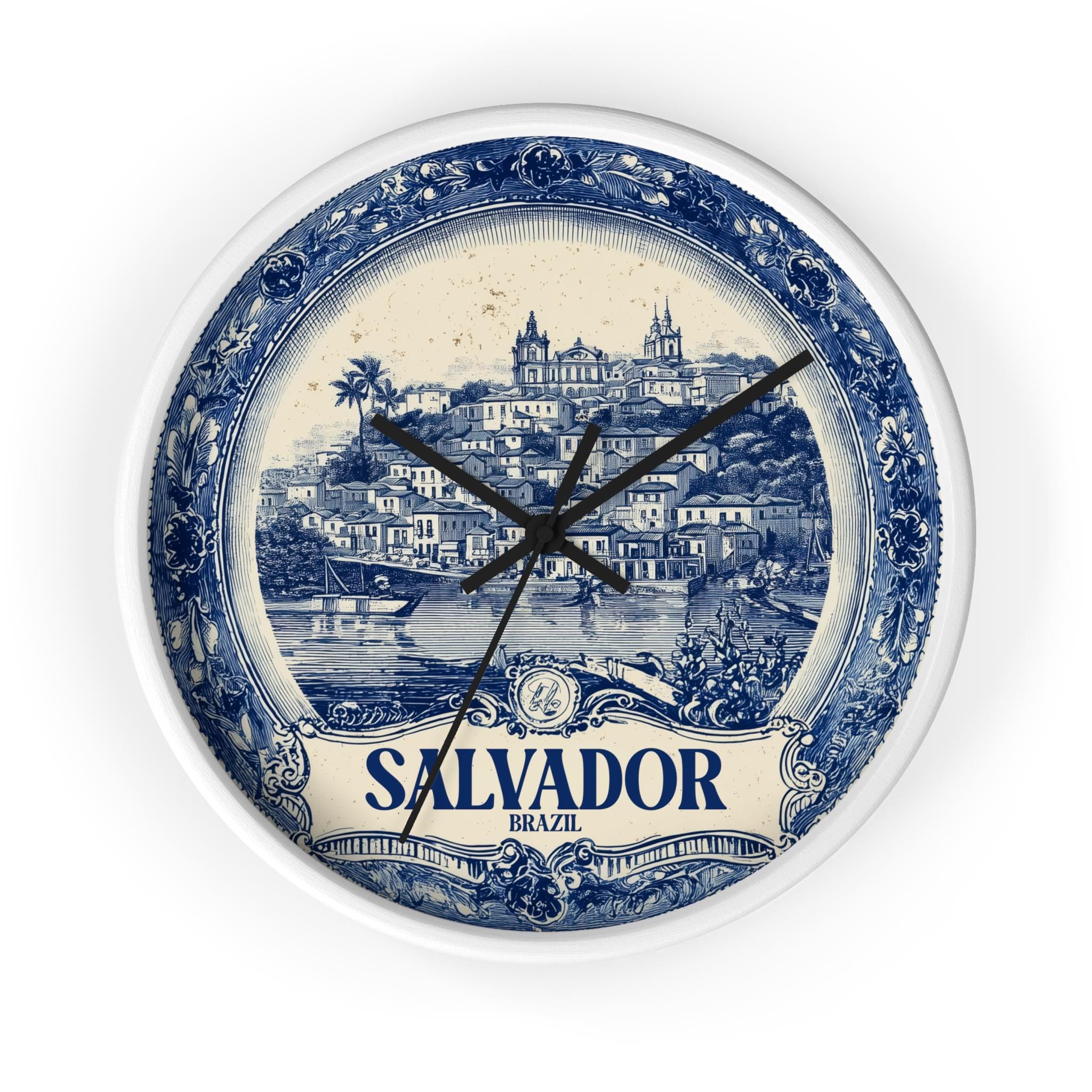 Salvador Brazil Wall Clock, Delf style Home Decor, Vintage City Travel Keepsake Art