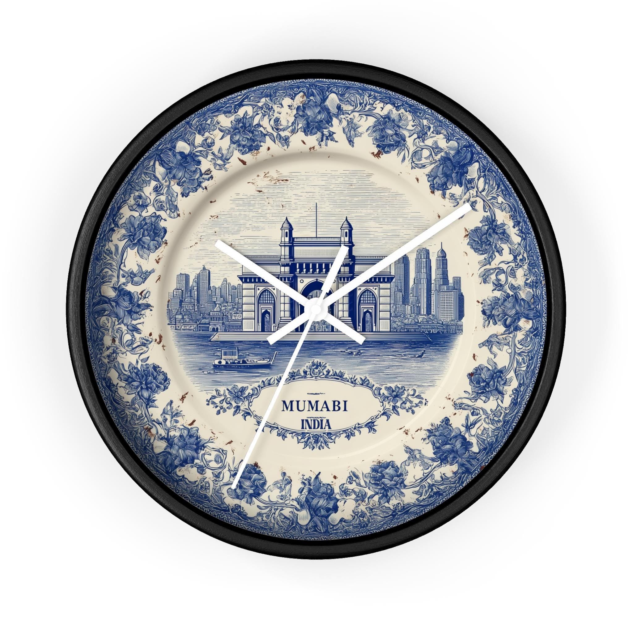 Mumbai India Wall Clock, Delf style Home Decor, Vintage City Travel Keepsake Art