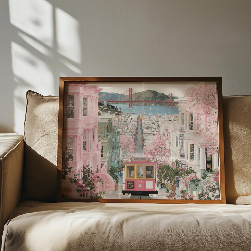 San Francisco Spring Wall Art, Cherry Blossom Floral Travel Gift Decor Large Print Painting