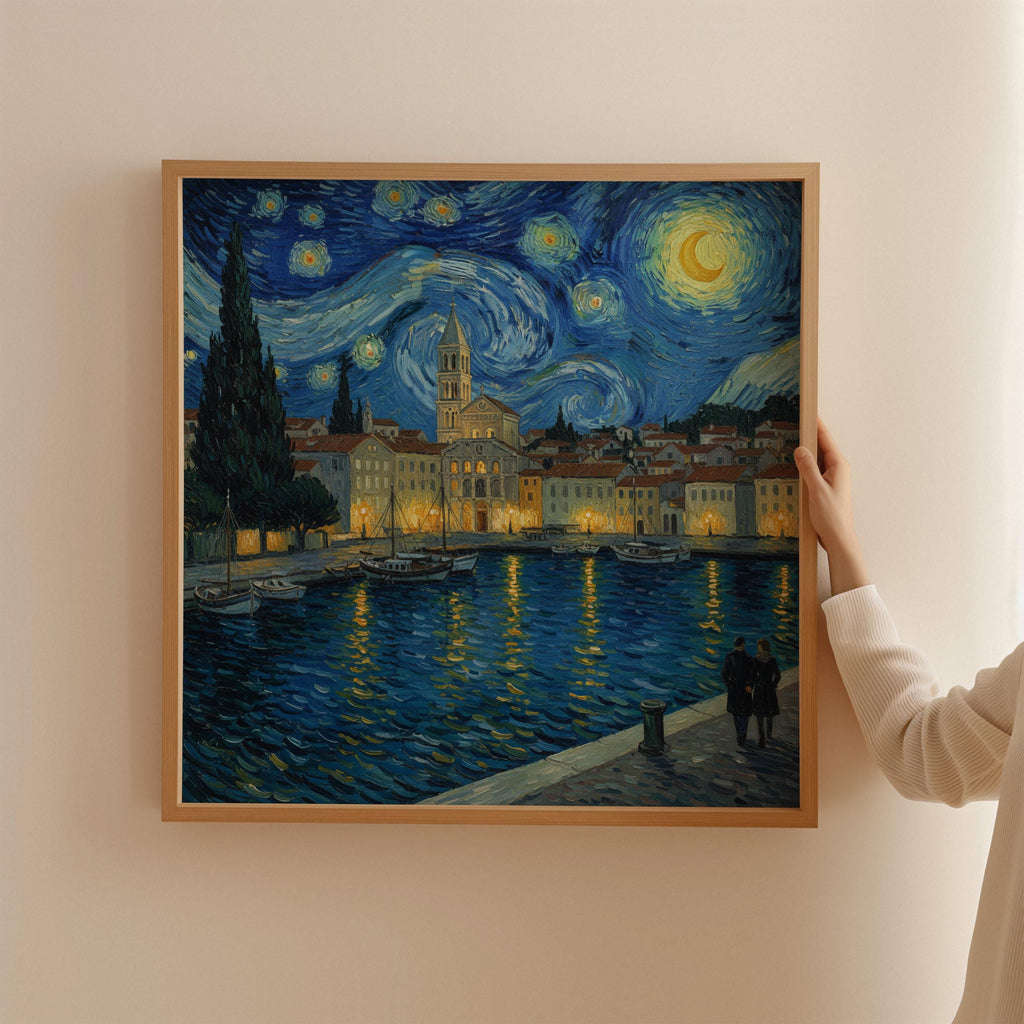 Split Croatia Starry Night Wall Art, Van Gogh Print, Travel Gift Home Decor