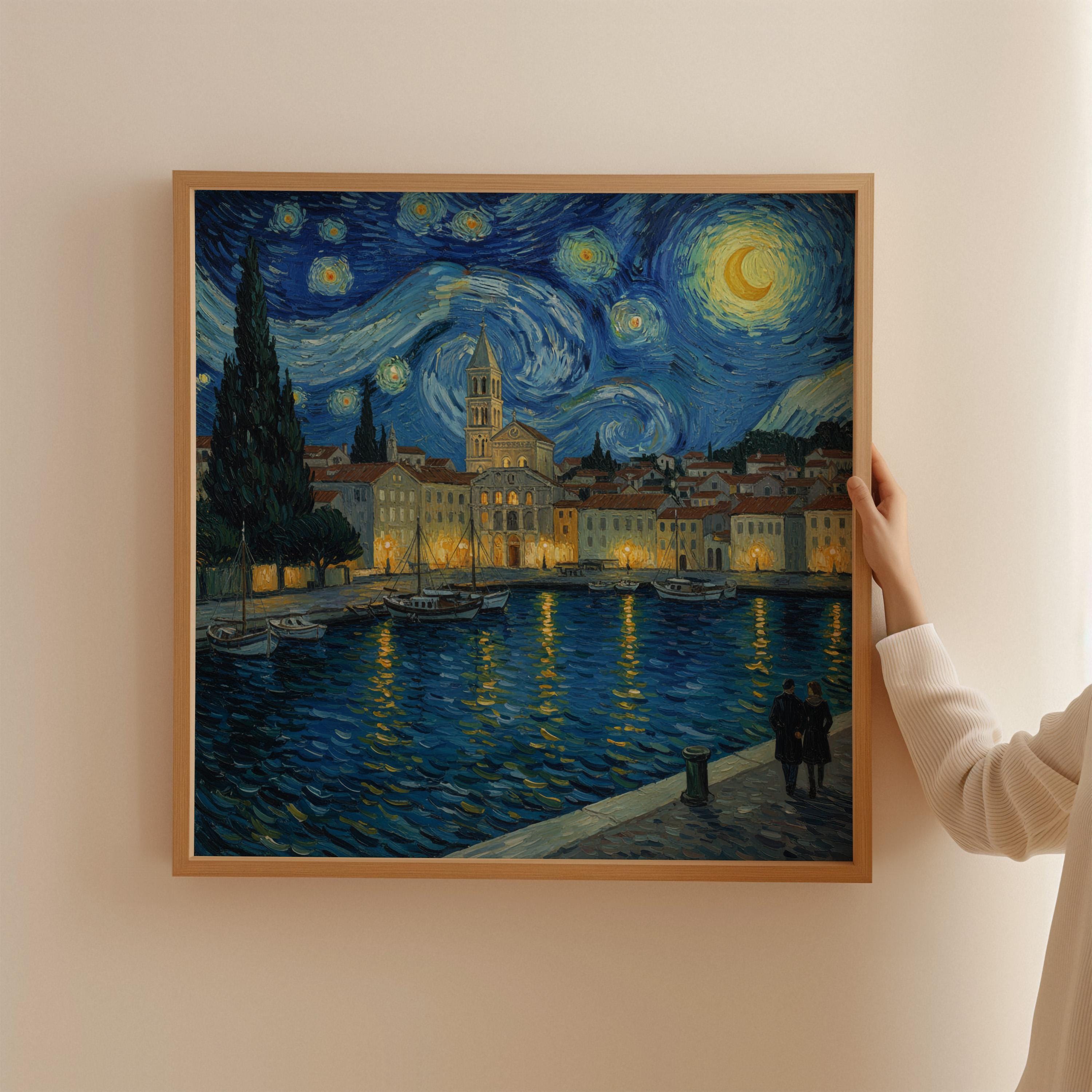 Split Croatia Starry Night Wall Art, Van Gogh Print, Travel Gift Home Decor