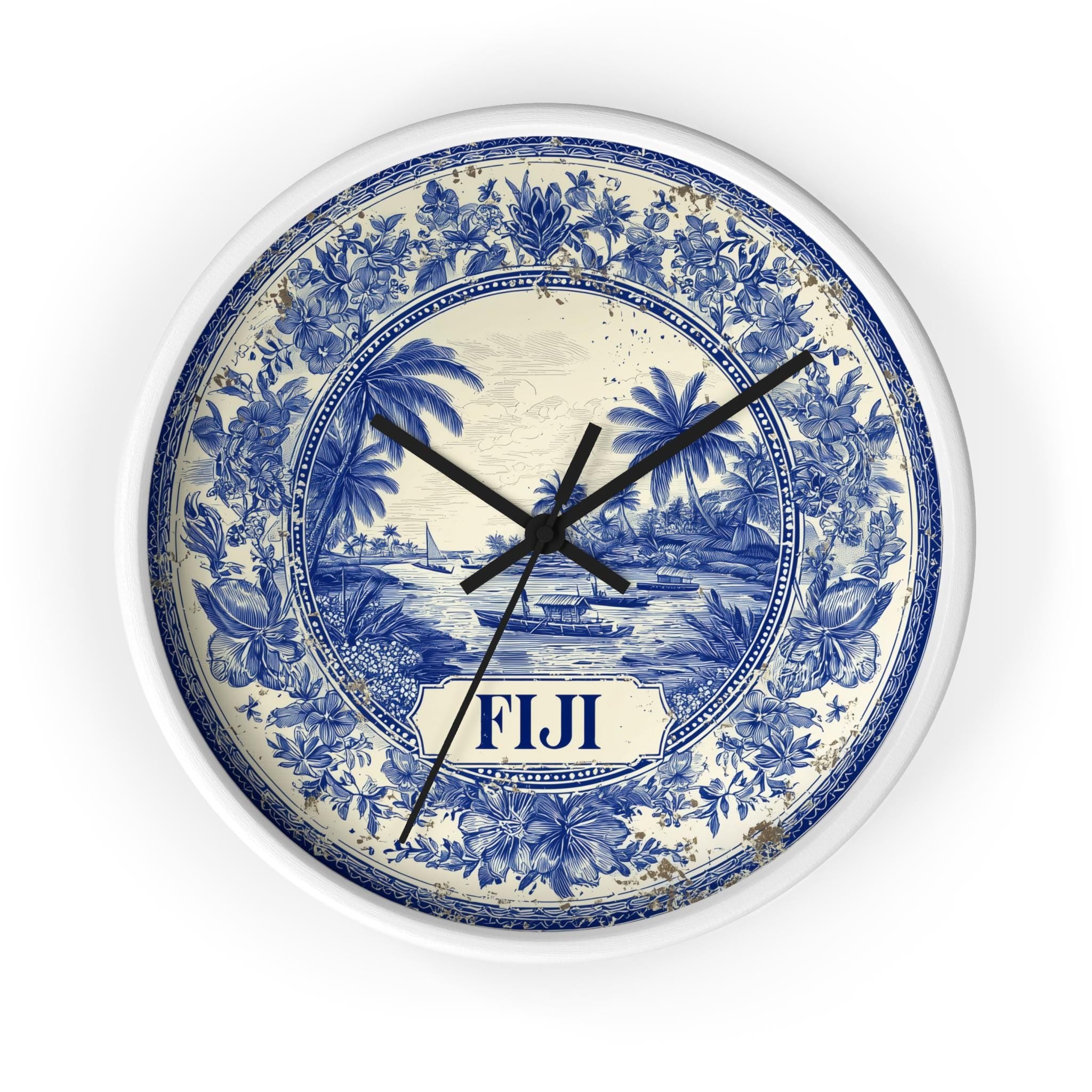 Fiji Wall Clock, Delf style Home Decor, Vintage City Travel Keepsake Art