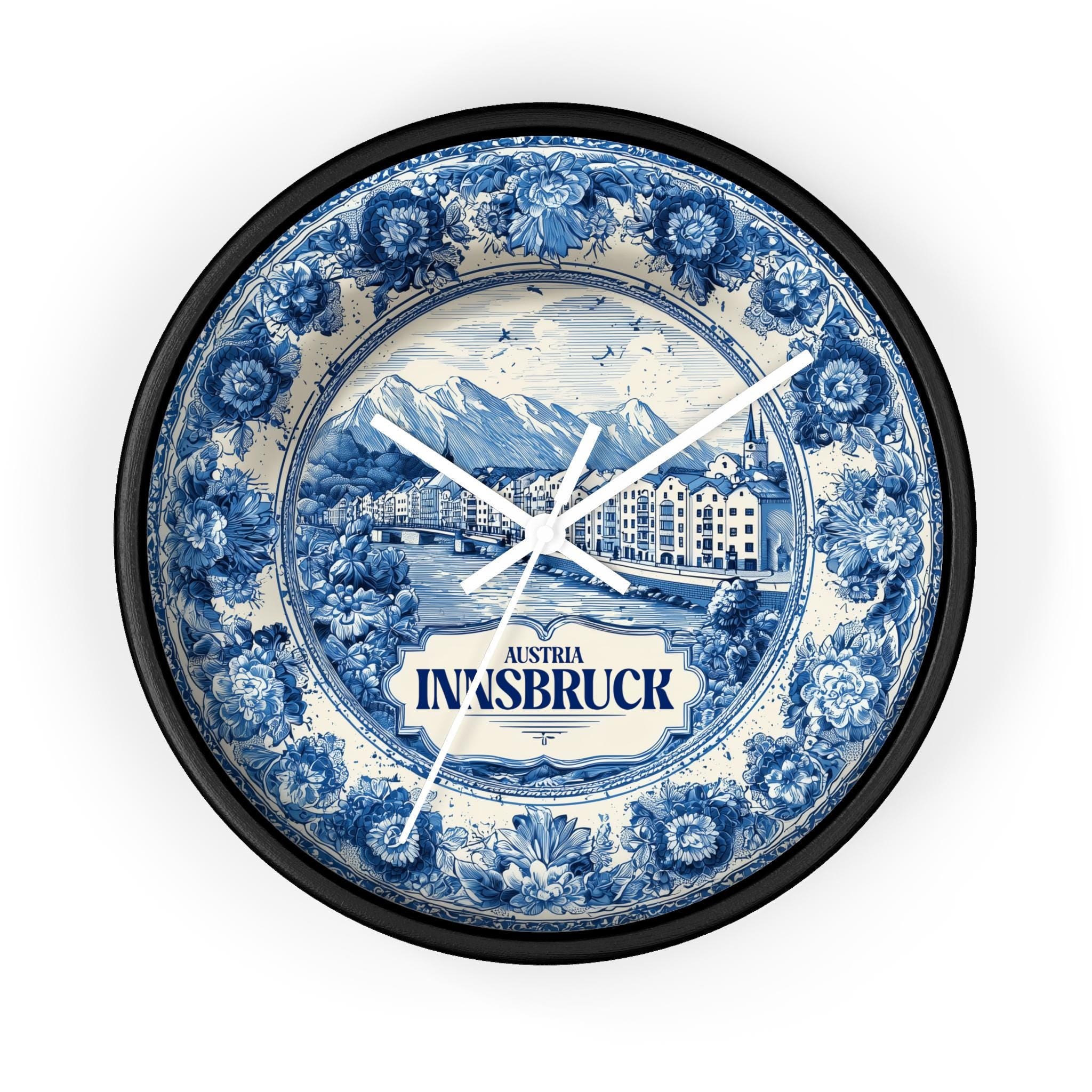 Innsbruck Austria Wall Clock, Delf style Home Decor, Vintage City Travel Keepsake Art