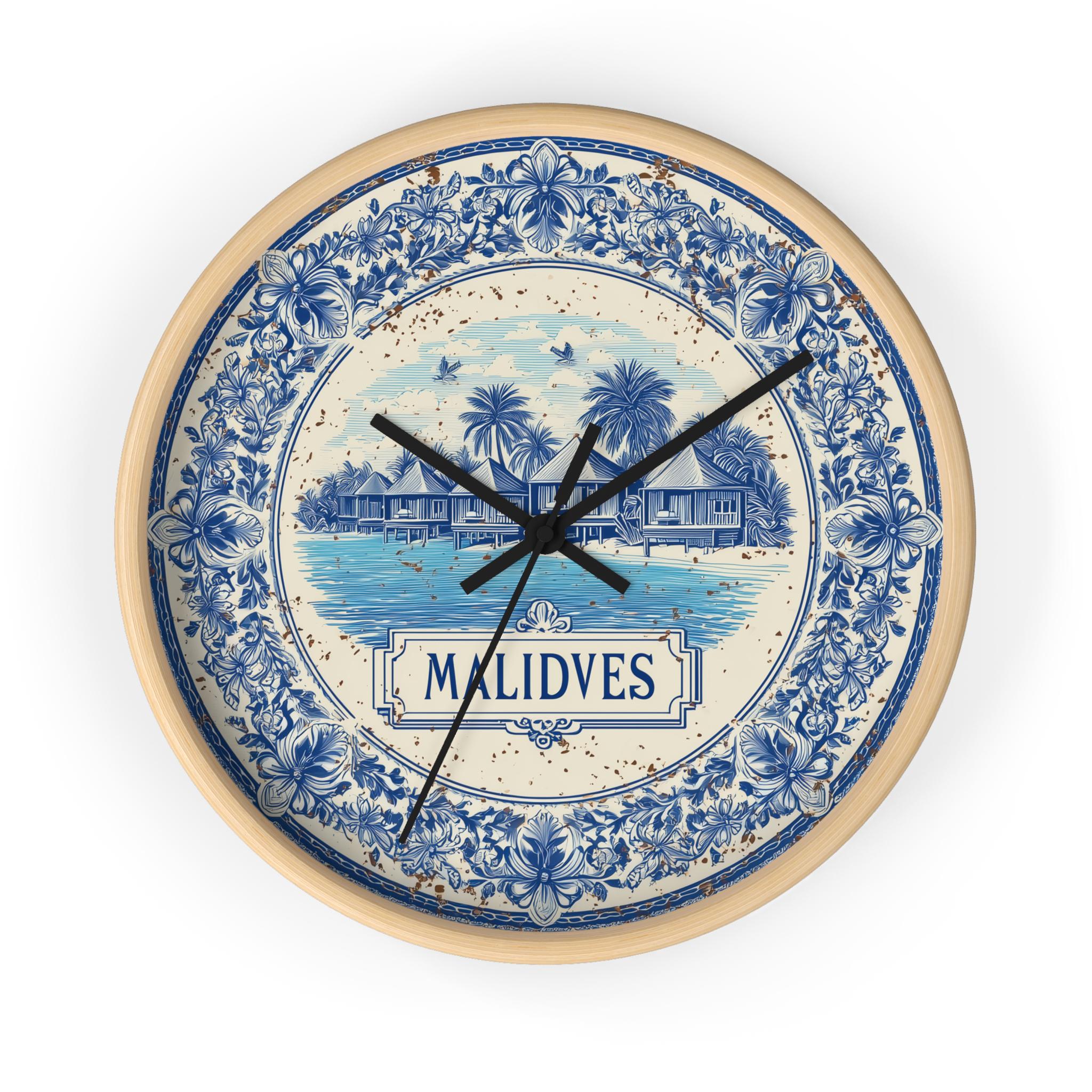 Maldives Wall Clock, Delf style Home Decor, Vintage City Travel Keepsake Art