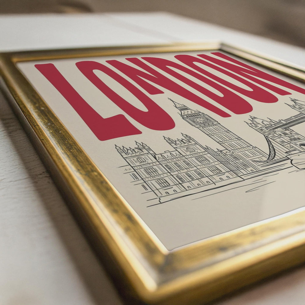 London Skyline Wall Minimalist Art, Framed Canvas Print, Big Ben Line Art Decor