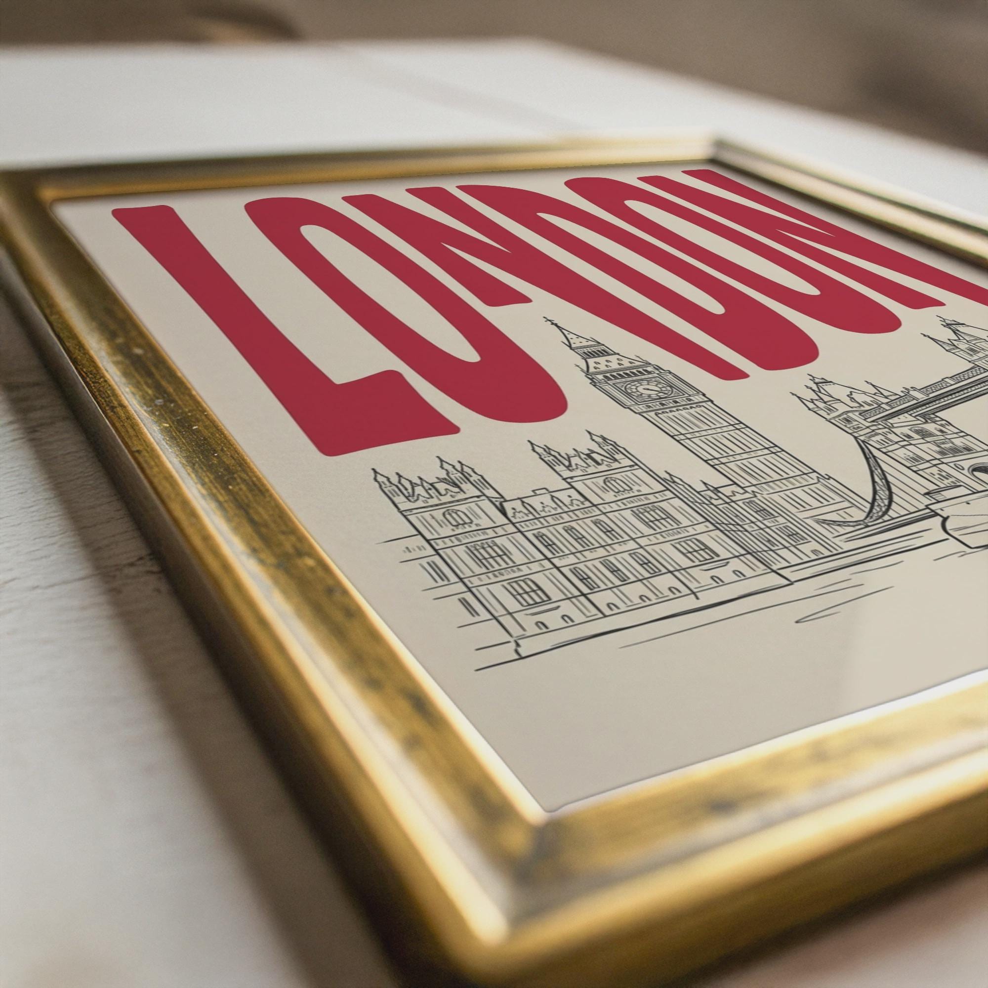 London Skyline Wall Minimalist Art, Framed Canvas Print, Big Ben Line Art Decor