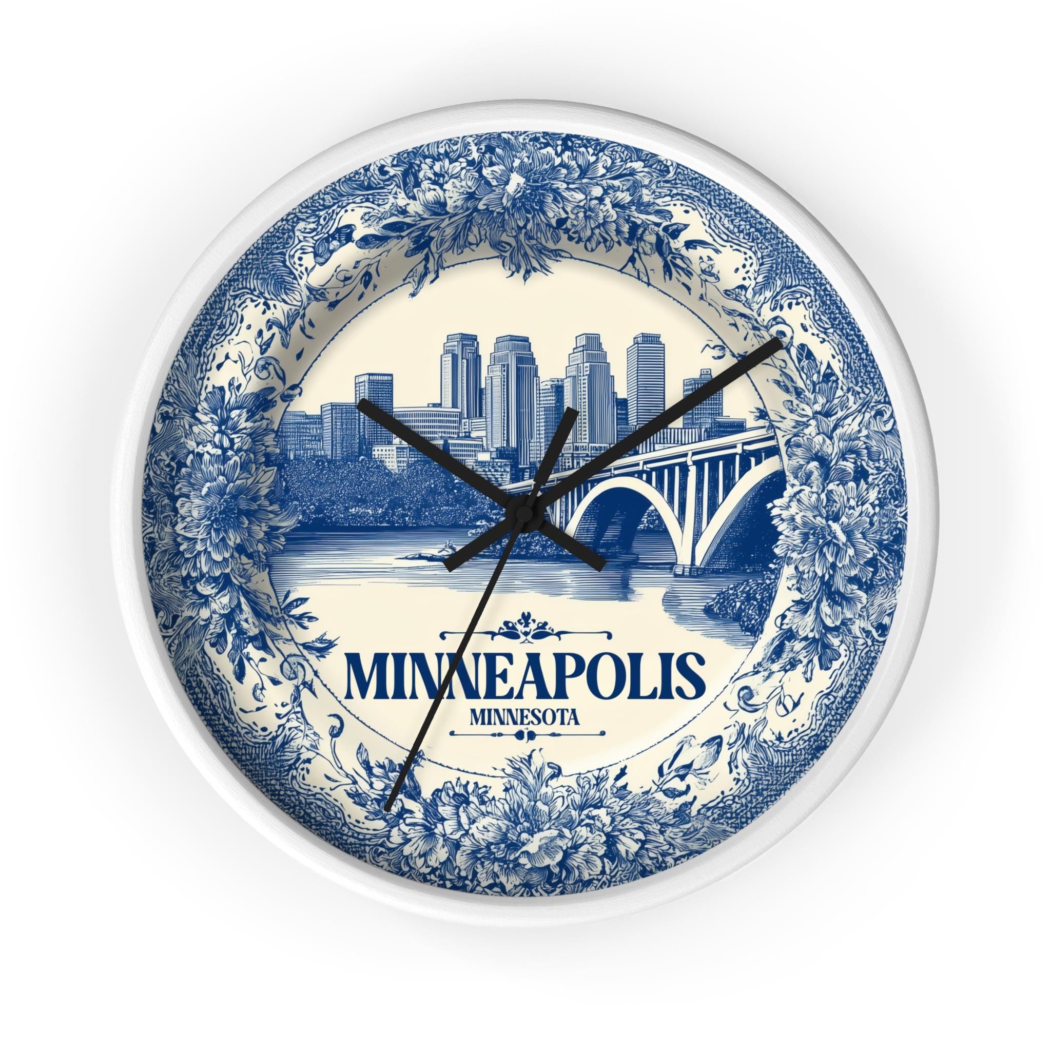 Minneapolis Minnesota Wall Clock, Delf style Home Decor, Vintage City Travel Keepsake Art