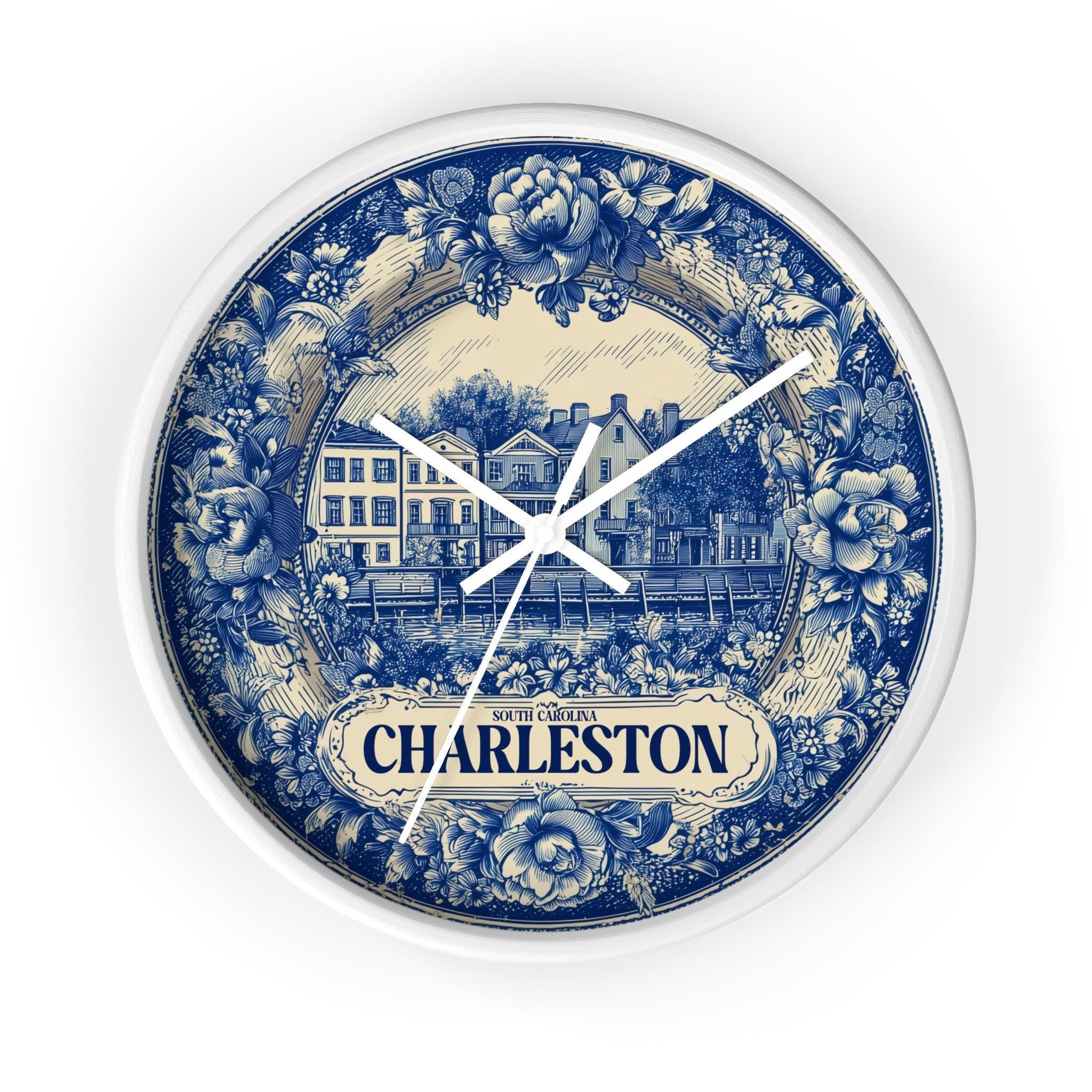 Charleston South Carolina Wall Clock, Delf style Home Decor, Vintage City Travel Keepsake Art
