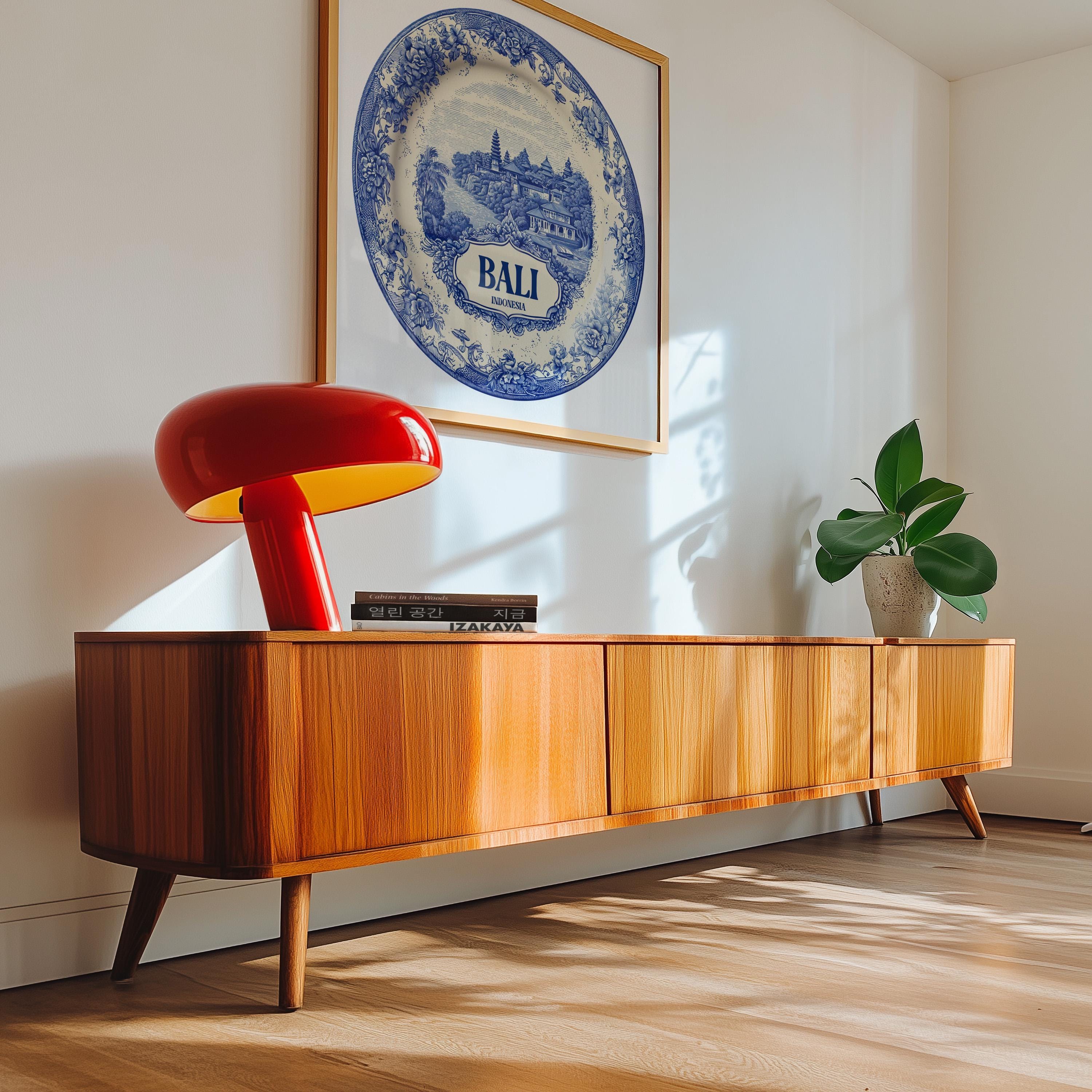 Bali Indonesia Wall Art, Vintage Delft Blue Poster, City Print, Travel Home Decor