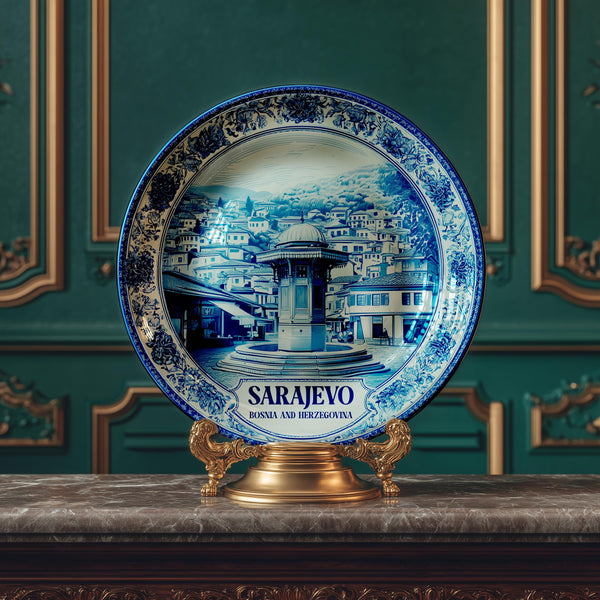 Sarajevo Decorative Plate, Delft Vintage Home Decor Personalized Gift Travel Housewarming