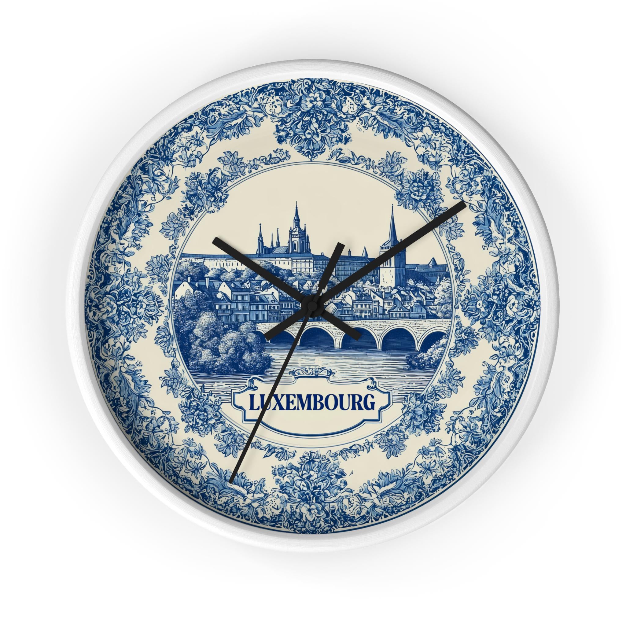 Luxembourg Wall Clock, Delf style Home Decor, Vintage City Travel Keepsake Art