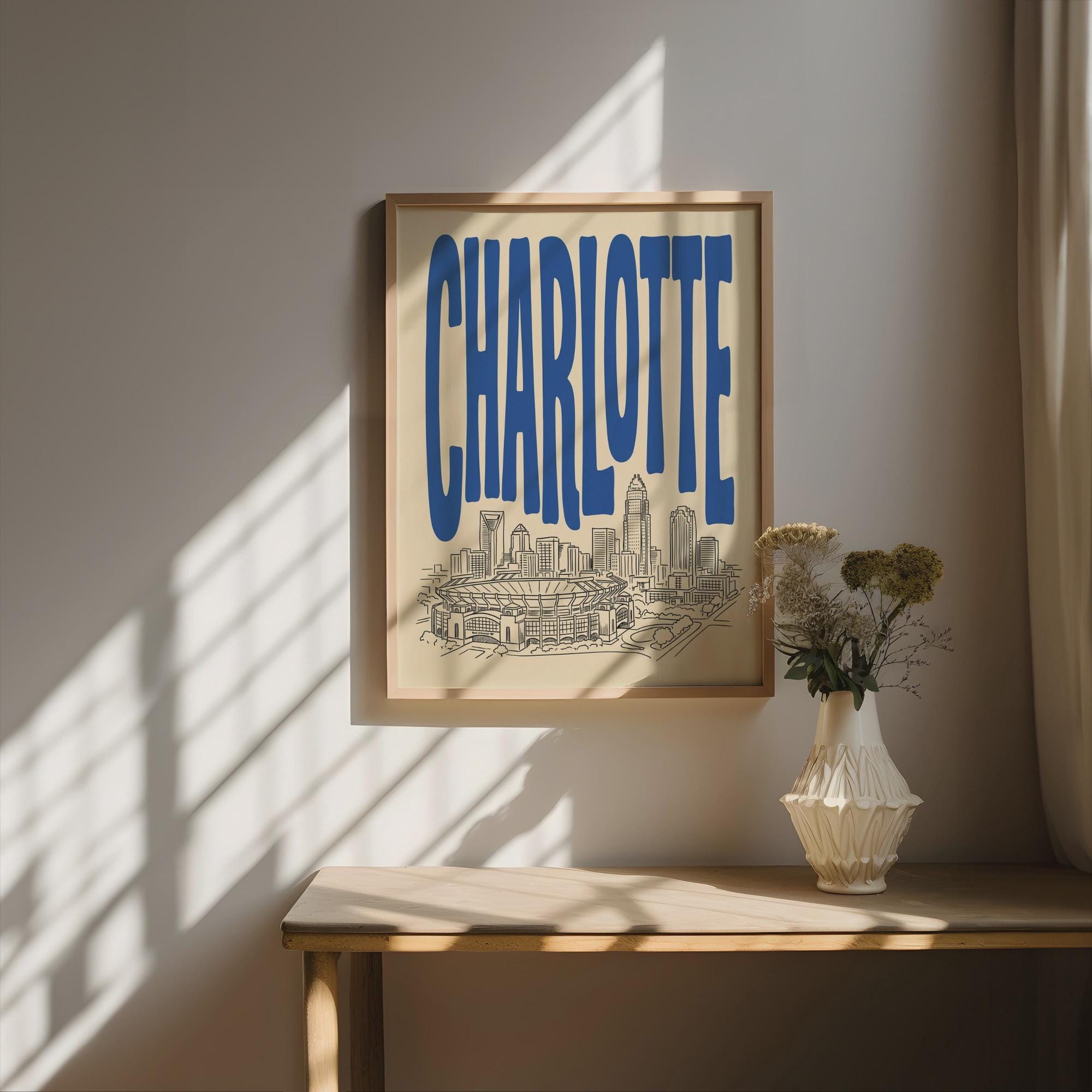 Charlotte North Carolina Skyline Wall Art, Framed Canvas Print