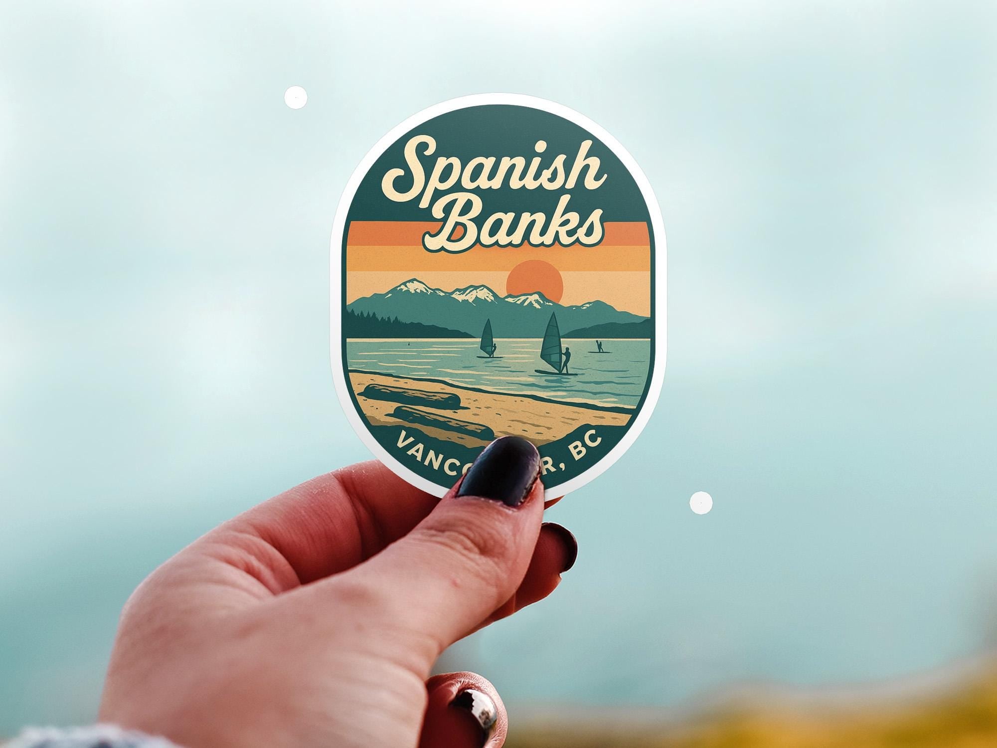 Vancouver Spanish Banks Sticker: Retro vintage Waterproof Vinyl Decal for Laptop, Tumbler