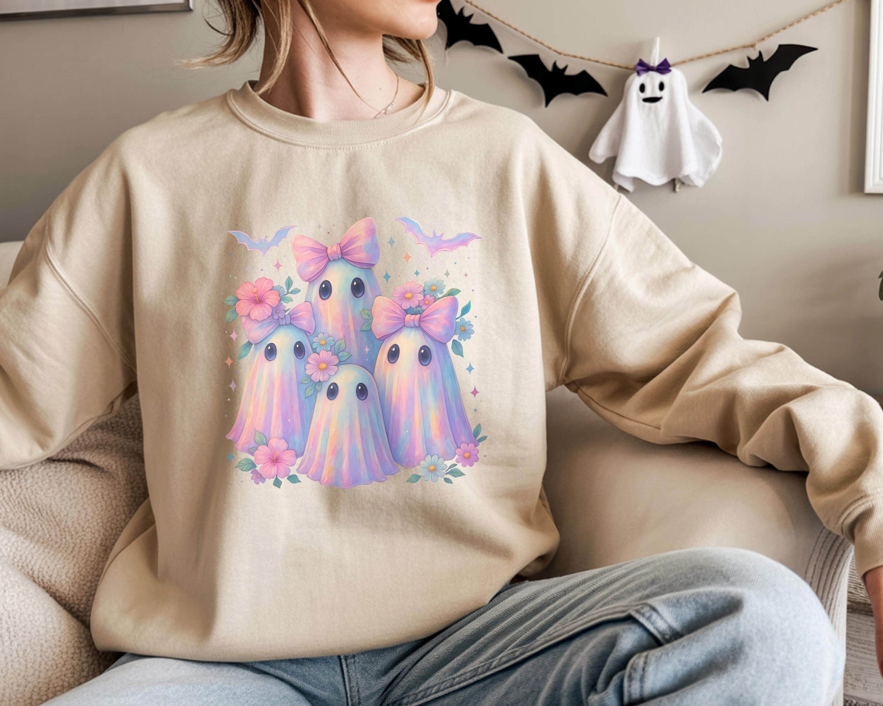 Cute Ghost Friends Sweatshirt, Kawaii Pastel Halloween Sweater, Spooky Cute Ghosts Crewneck, Cozy Fall Ghost Shirt, Halloween Gift