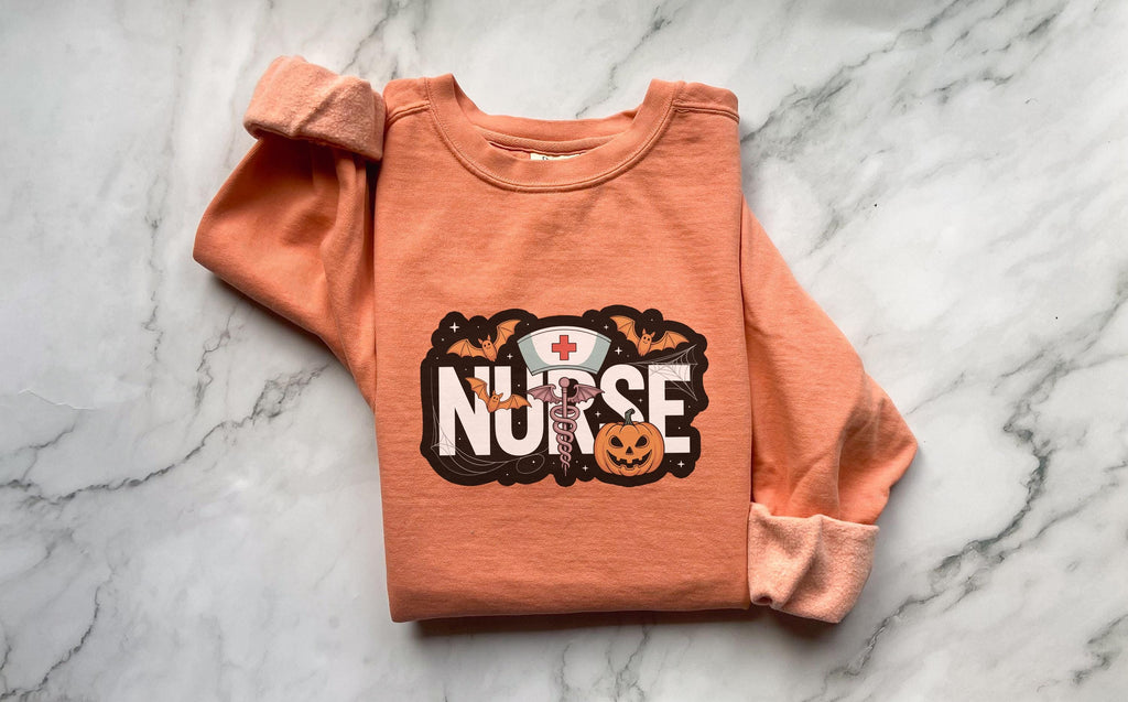 Halloween Nurse Sweatshirt, Spooky RN Fall Top Cozy Autumn Pullover, Cute Retro Gift for Nurse