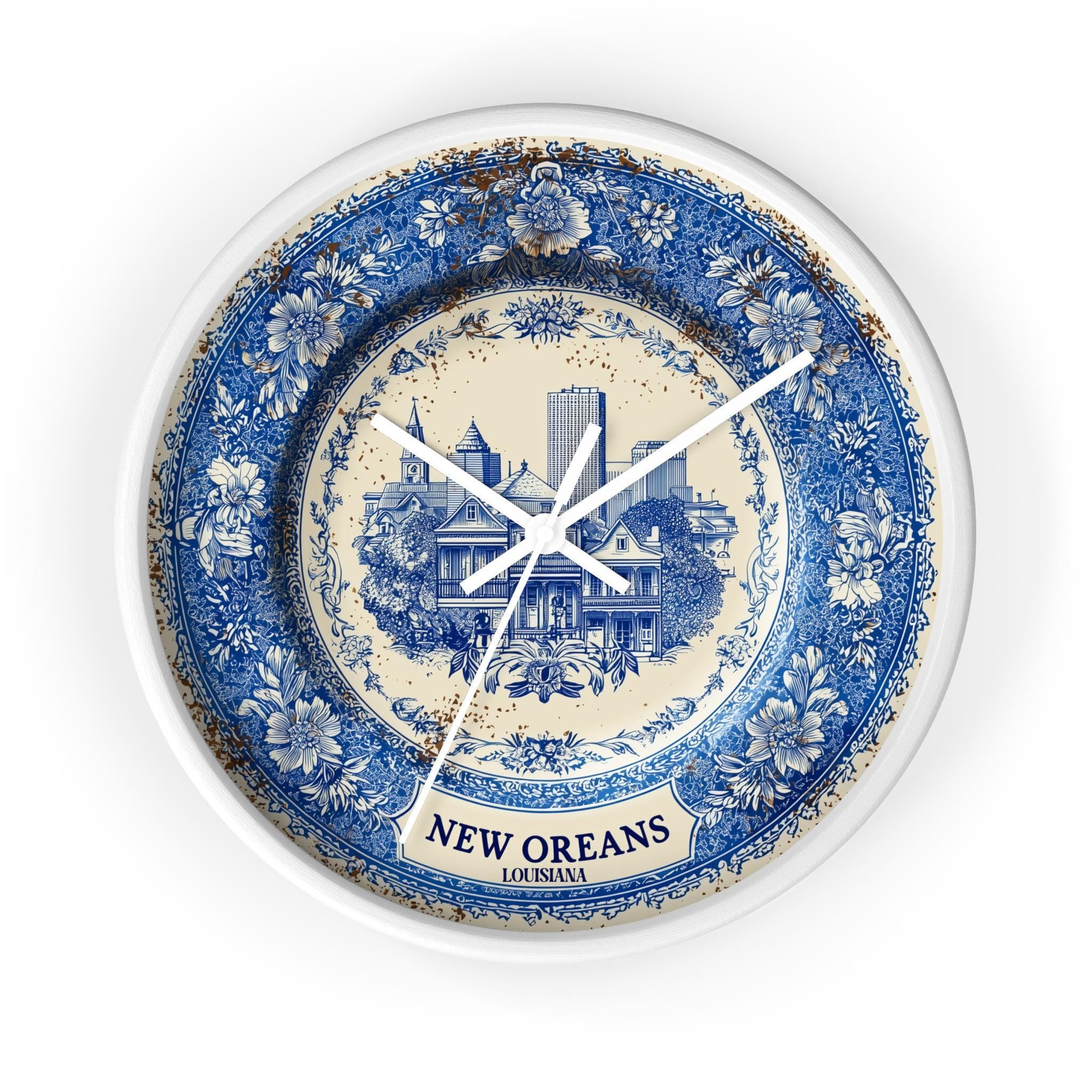 New Orleans Louisiana Wall Clock, Delf style Home Decor, Vintage City Travel Keepsake Art
