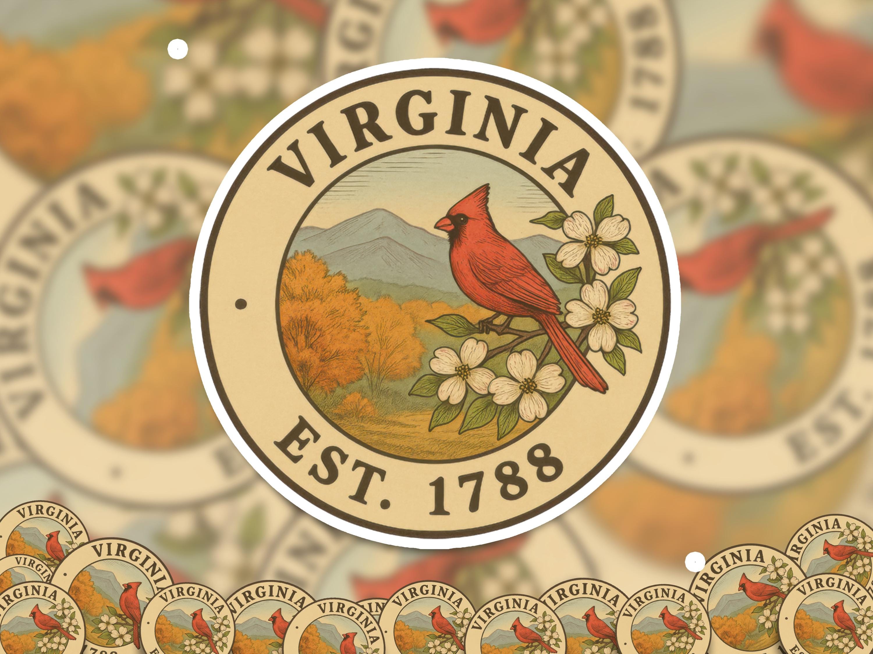Virginia Sticker, Vintage US States Retro Decal, Waterproof Retro Travel Collection for Laptop Tumbler