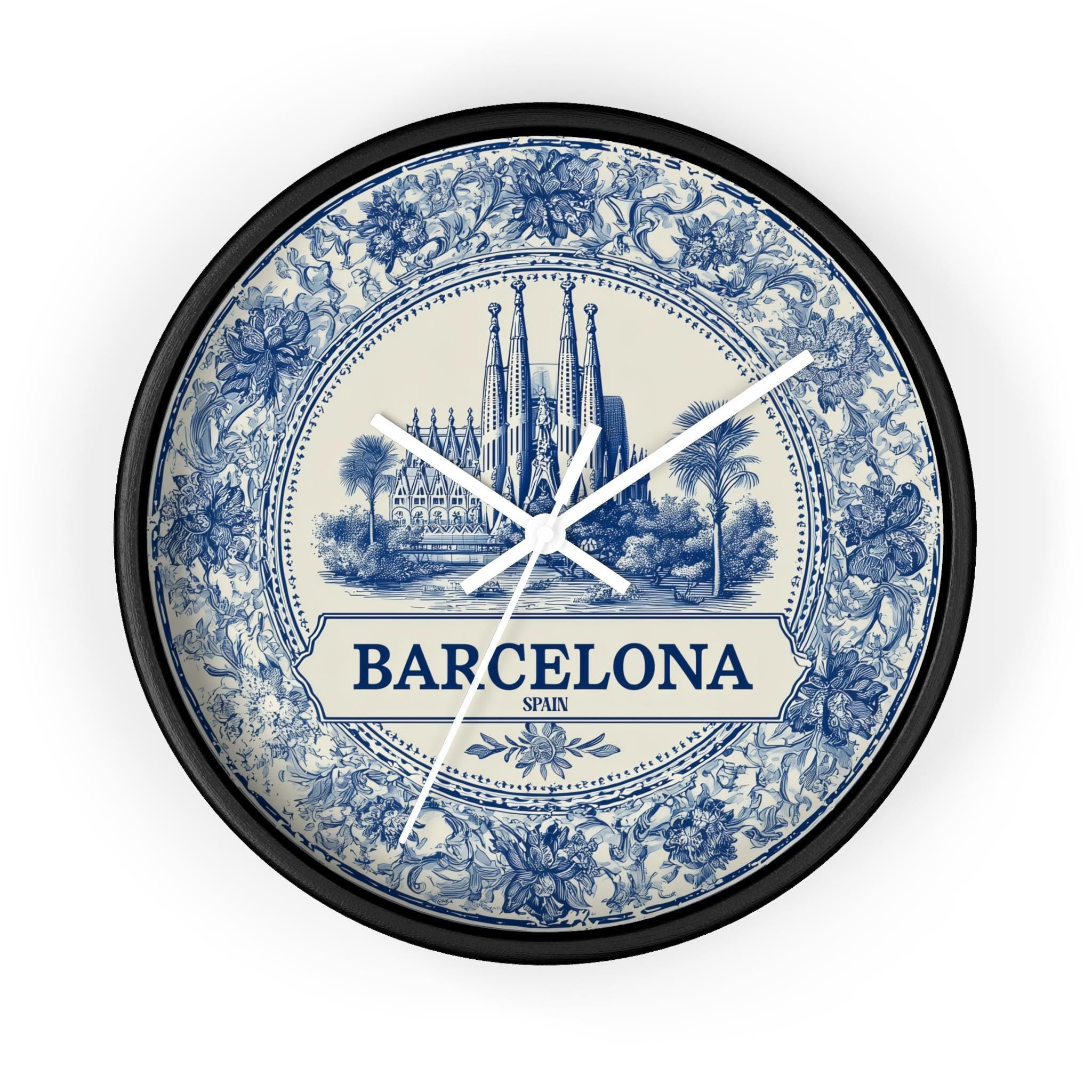 Barcelona Spain Wall Clock, Delf style Home Decor, Vintage City Travel Keepsake Art