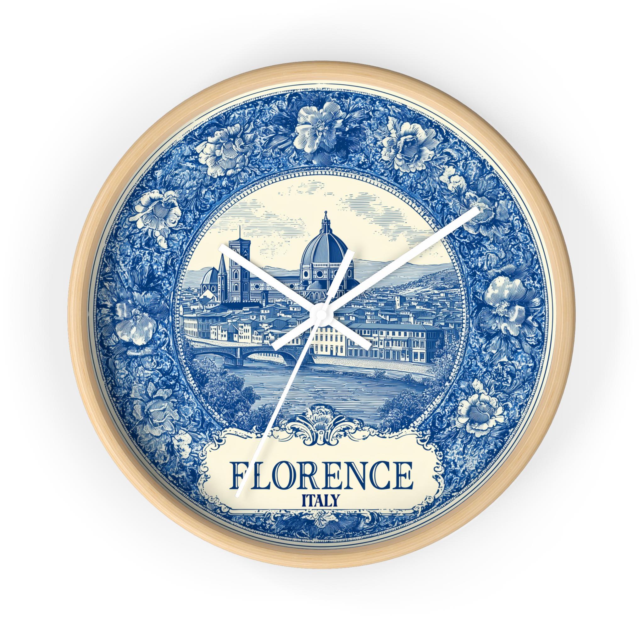 Florence Italy Wall Clock, Delf style Home Decor, Vintage City Travel Keepsake Art