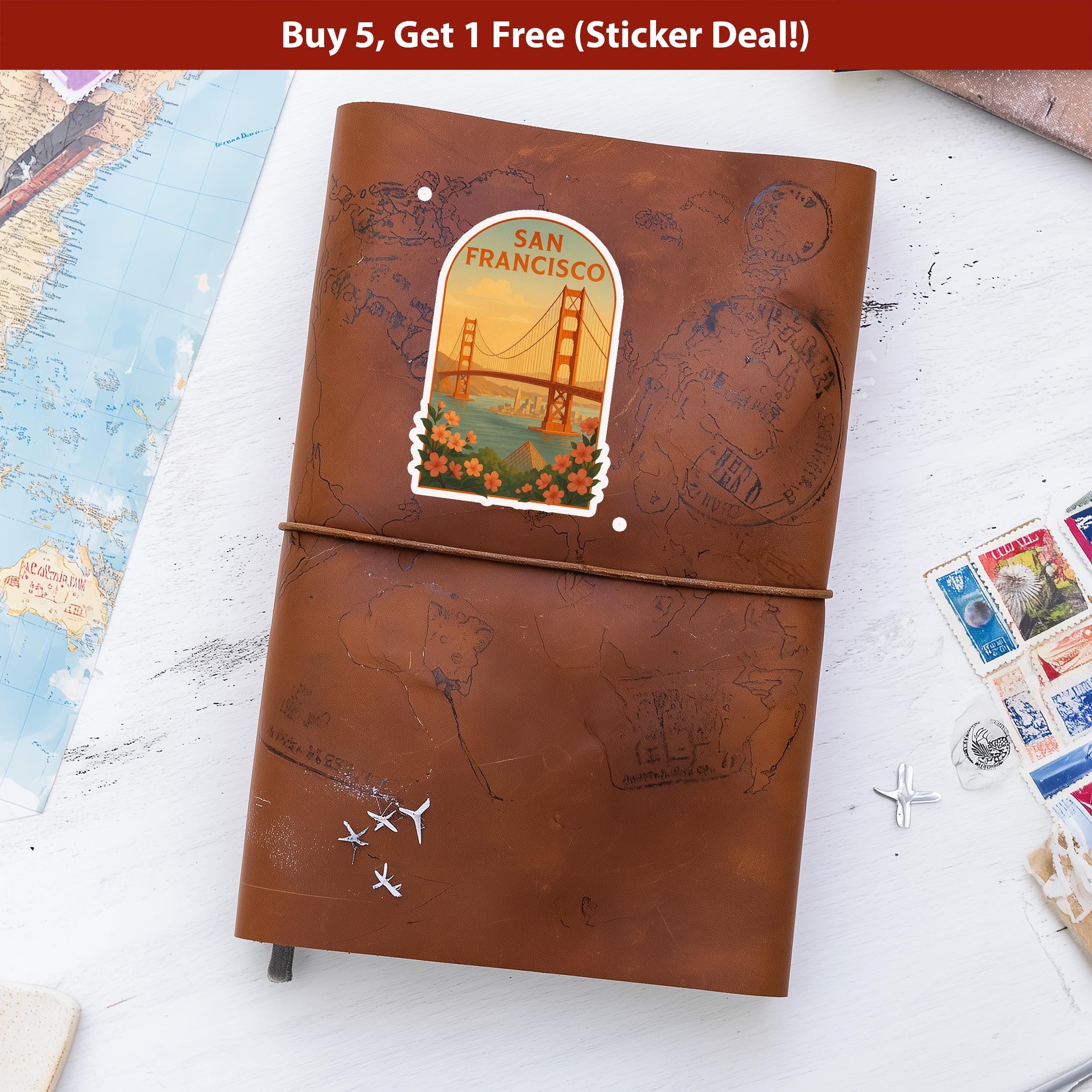 San Francisco Sticker, Vintage City Vinyl Decal, Retro Travel Lover Collection, Journal Scrapbook