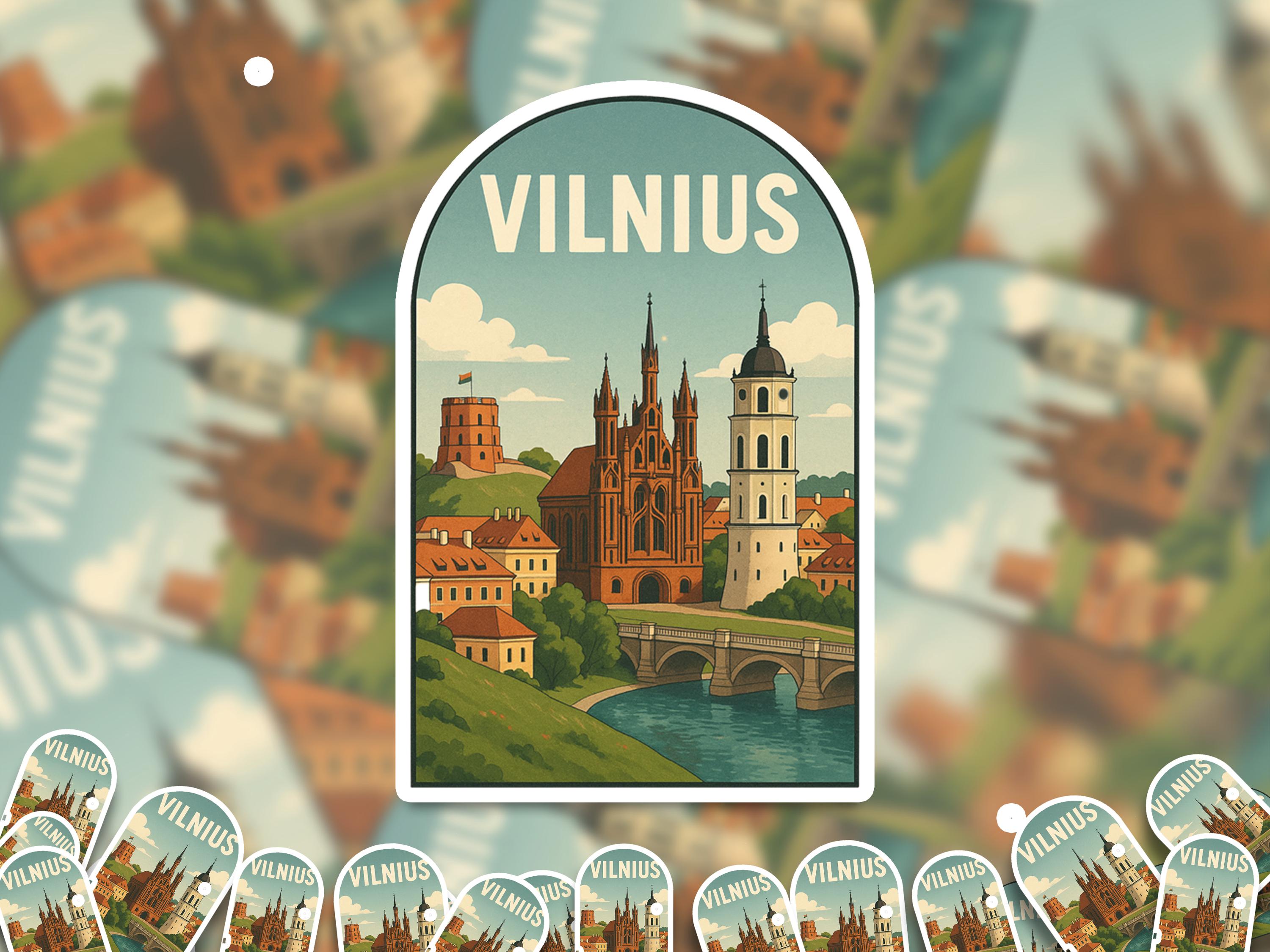 Vilnius Lithuania Sticker, Vintage City Vinyl Decal, Retro Travel Lover Collection, Journal Scrapbook