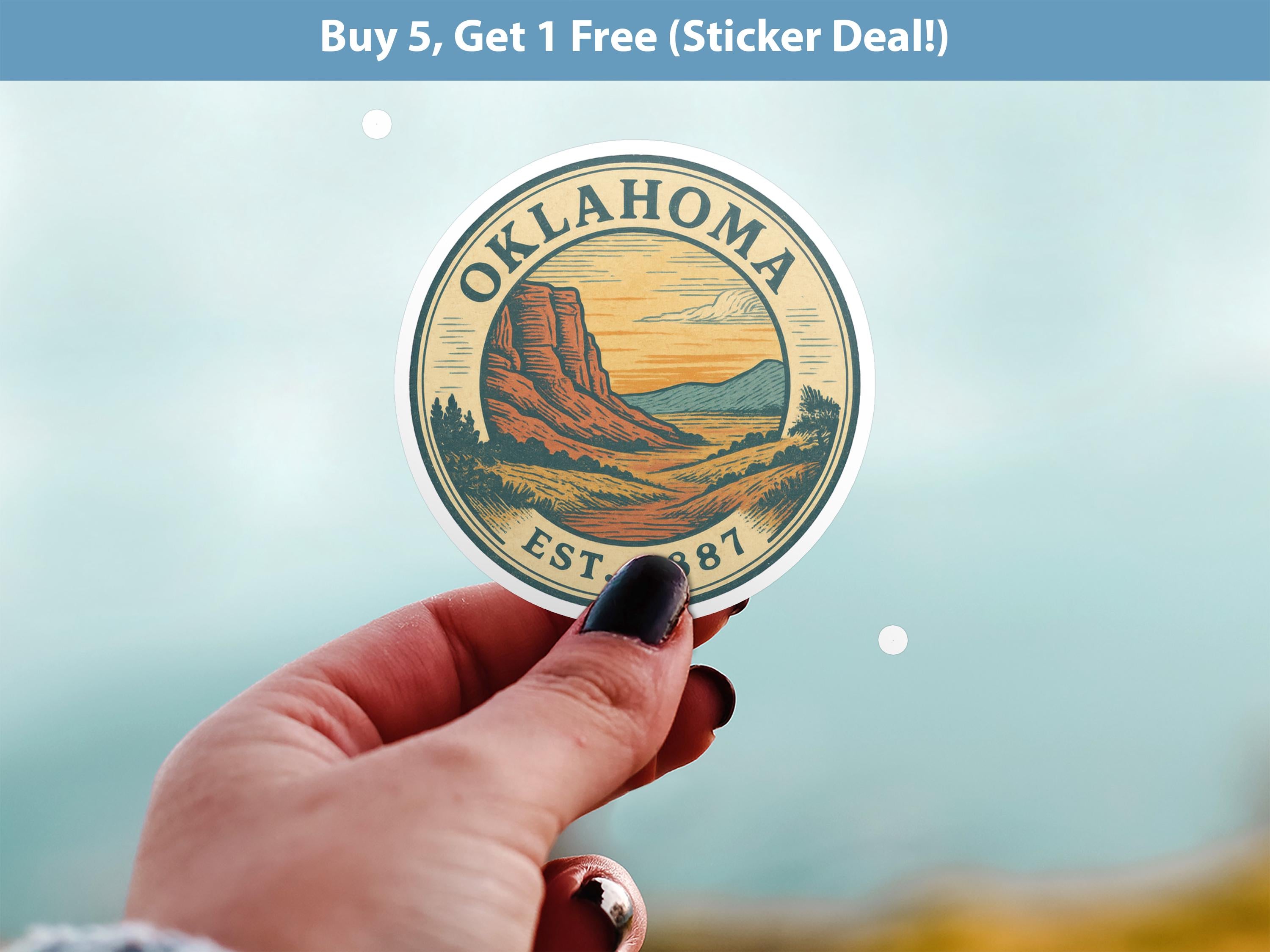 Oklahoma Sticker, Vintage US States Retro Decal, Waterproof Retro Travel Collection for Laptop Tumbler