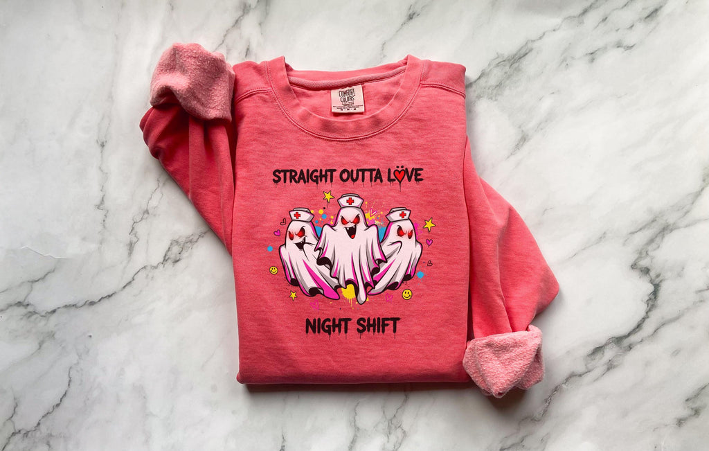 Night Shift Halloween Shirt, Nurse SweatShirt, Spooky Season, Cute Halloween Shirt Gift for nurse, Cute ghosts, straight outta love